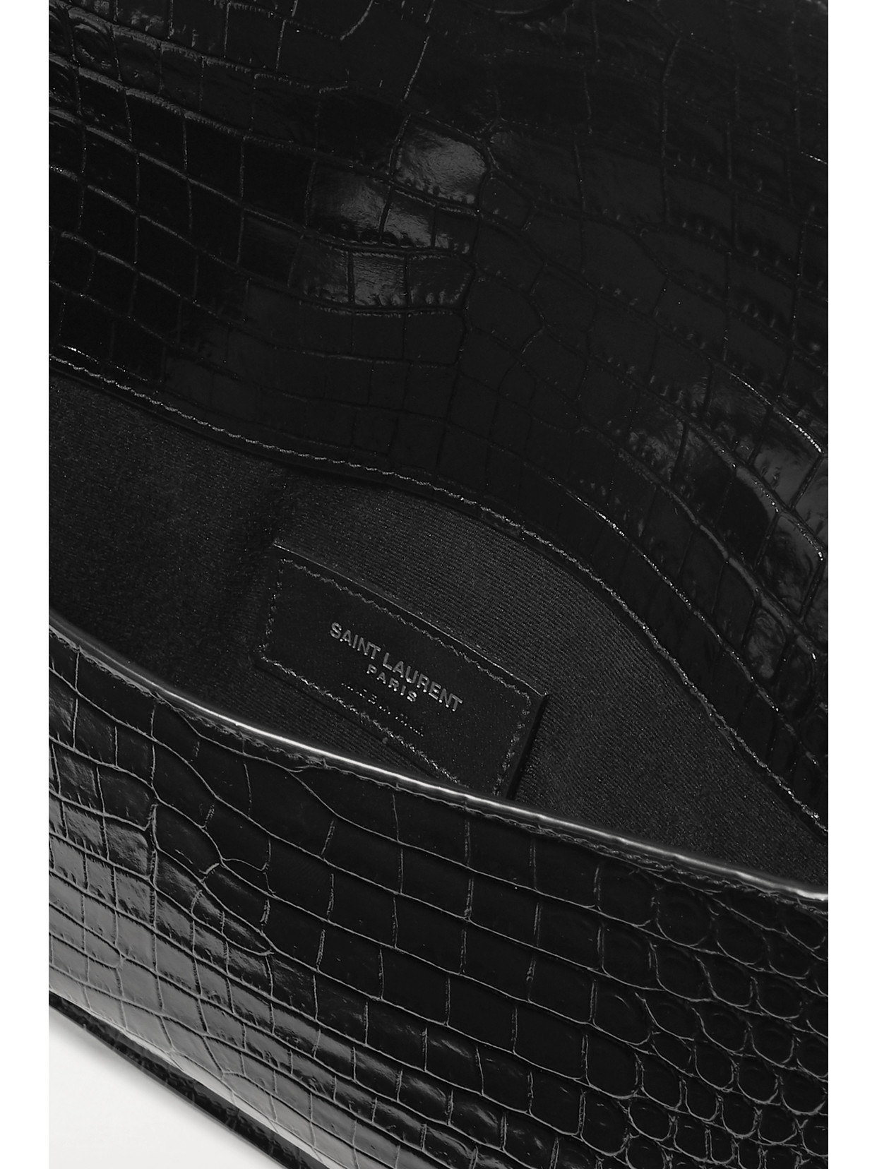Saint Laurent Uptown Croc-effect Patent-leather Pouch In Black