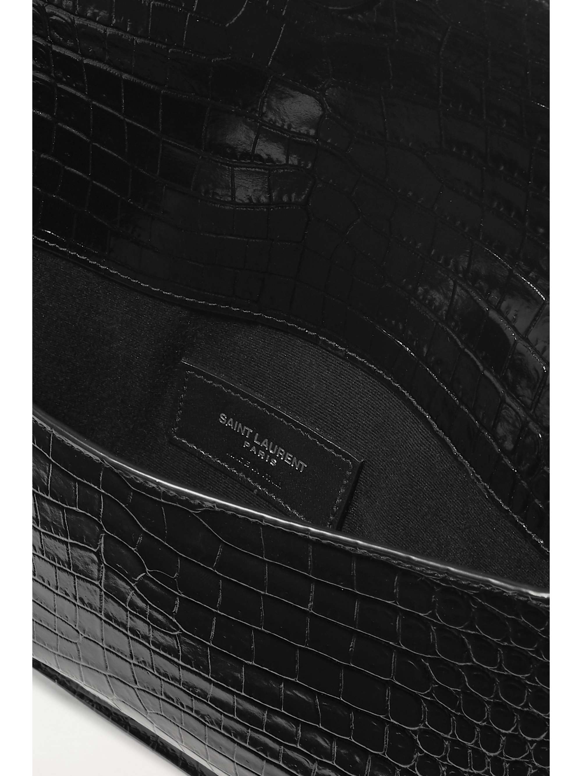 SAINT LAURENT Uptown croc-effect patent-leather pouch