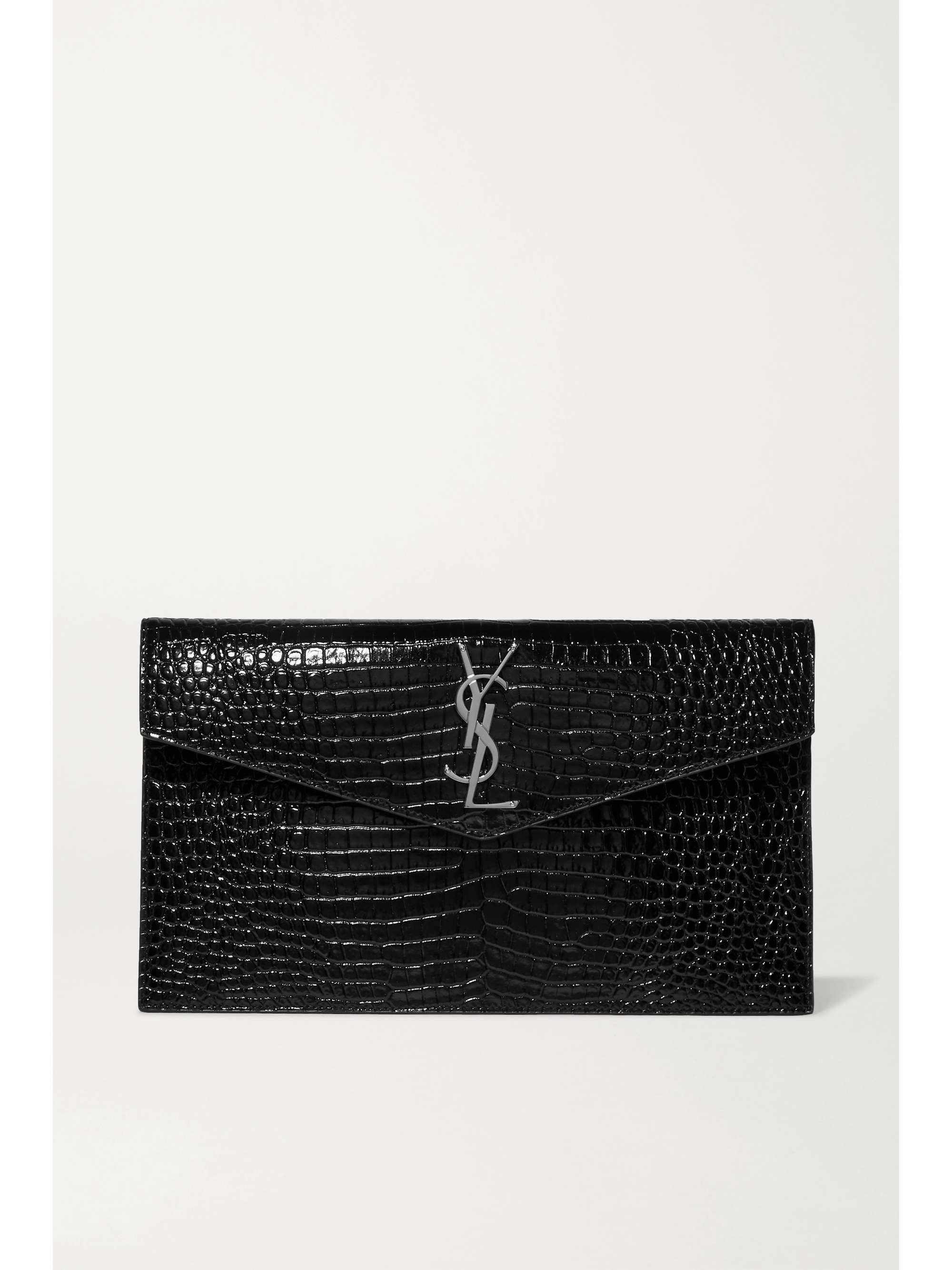 Saint Laurent YSL Black Uptown Leather Clutch Pochette For Sale at