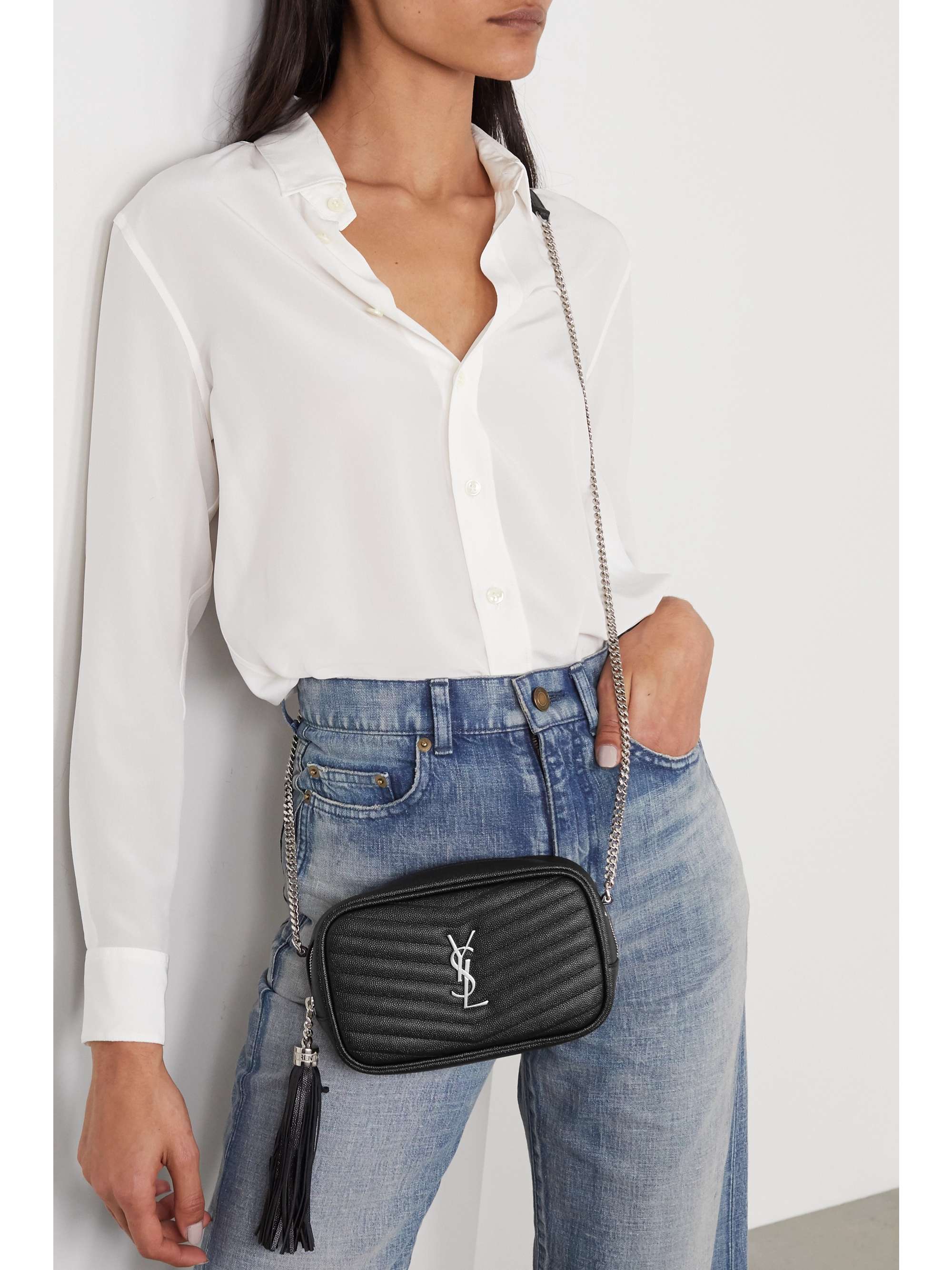 Saint Laurent lou mini quilted textured-leather shoulder bag. #saintlaurent  #crossbody #bags