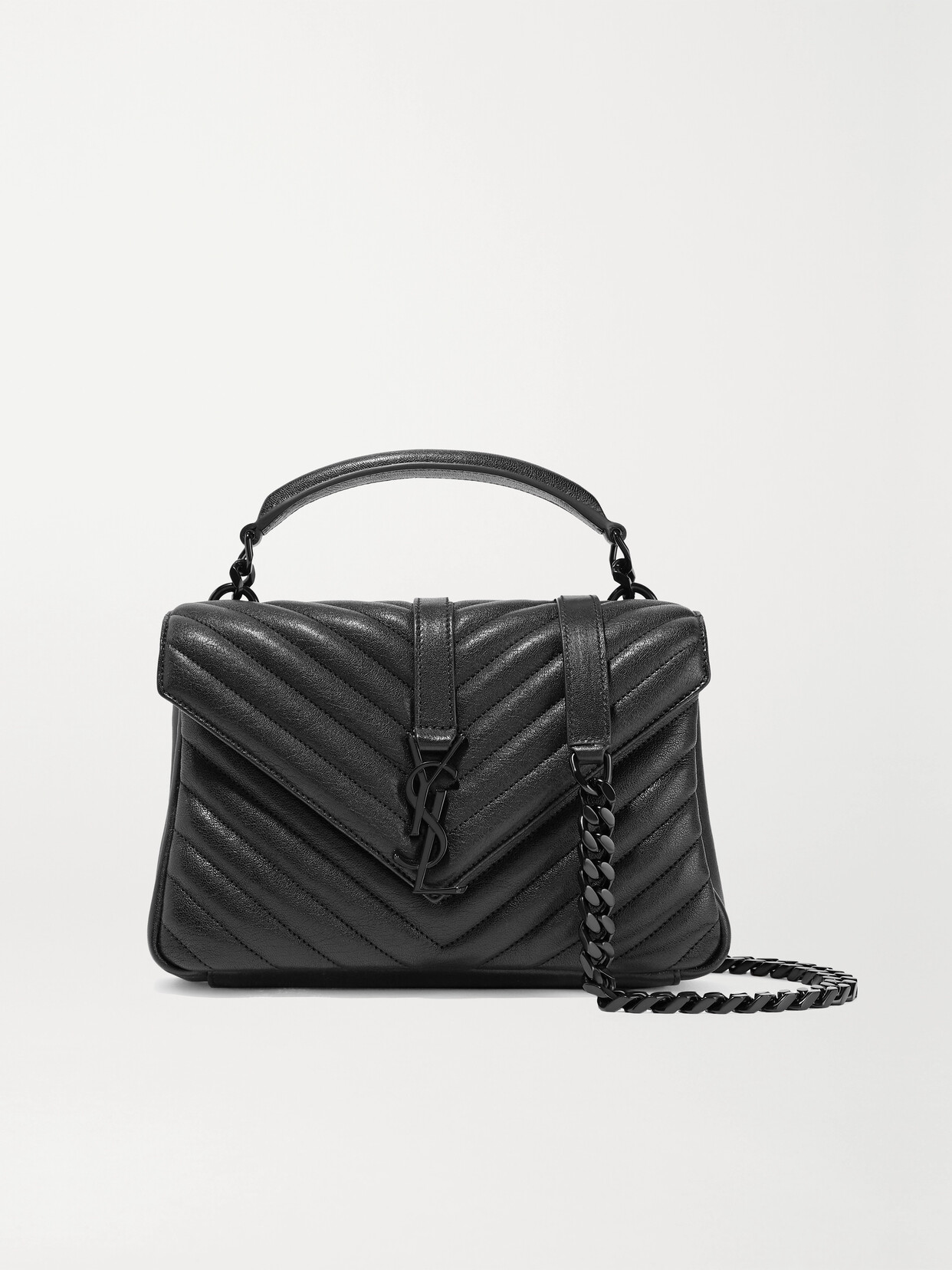 Saint Laurent College Medium Quilted Leather Shoulder Bag In Black