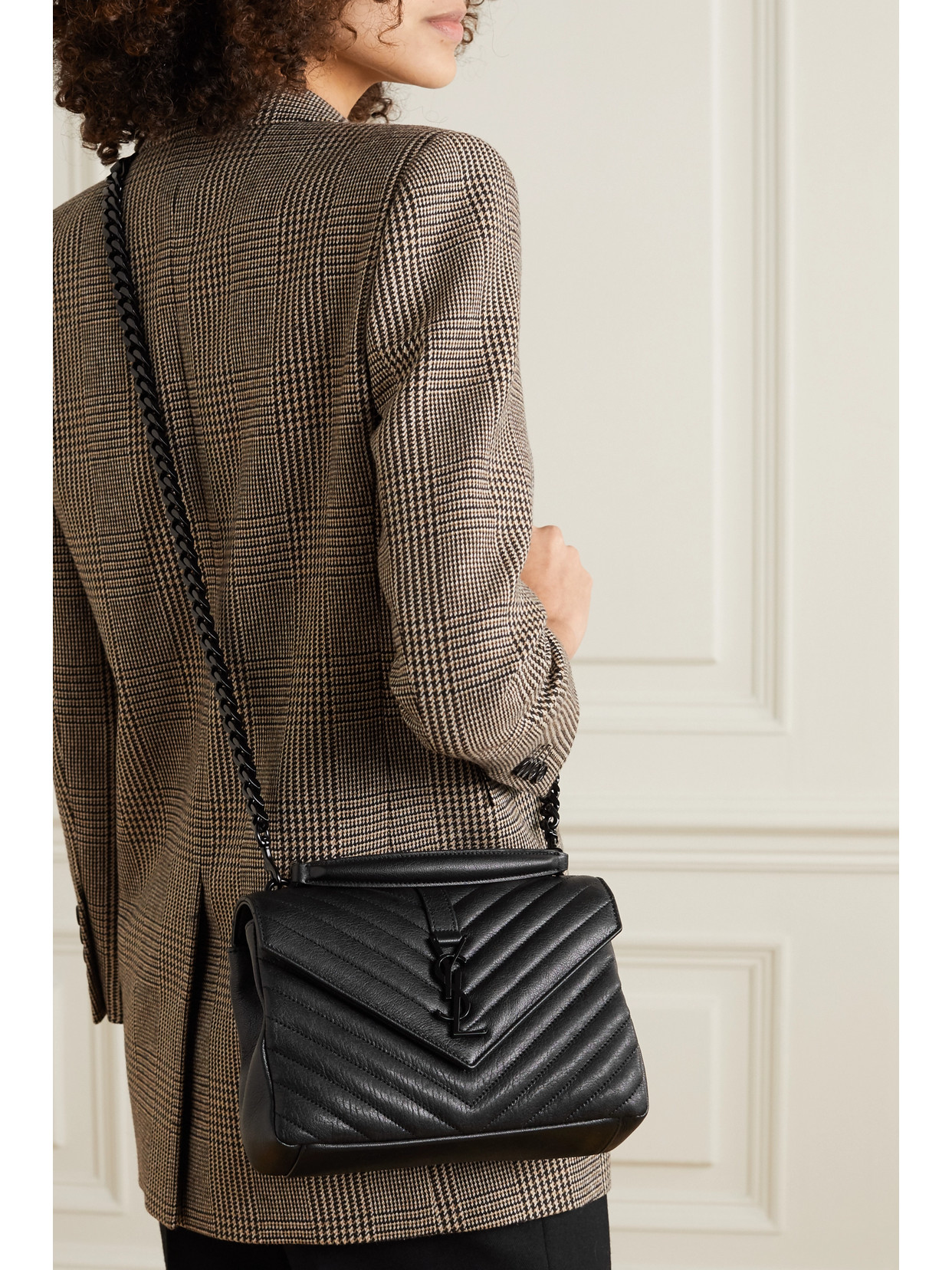 Saint Laurent College Medium Quilted Leather Shoulder Bag In Black