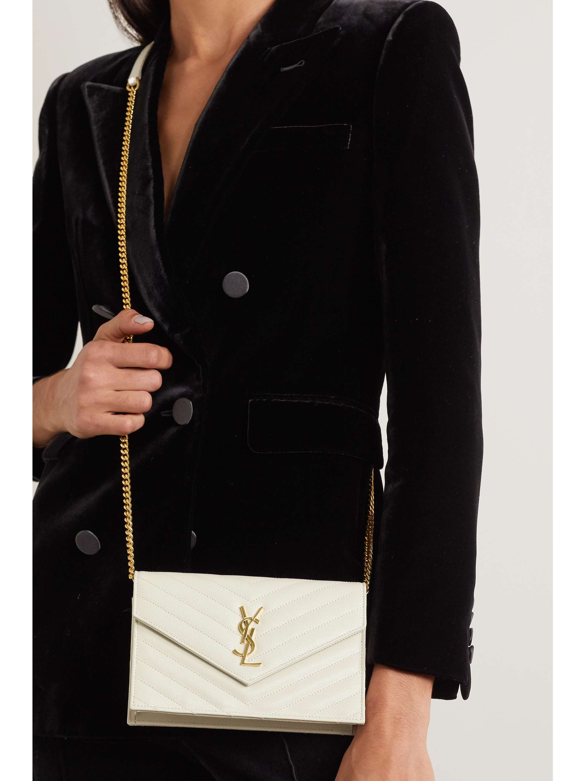 SAINT LAURENT Monogramme Envelope quilted texturedleather shoulder bag