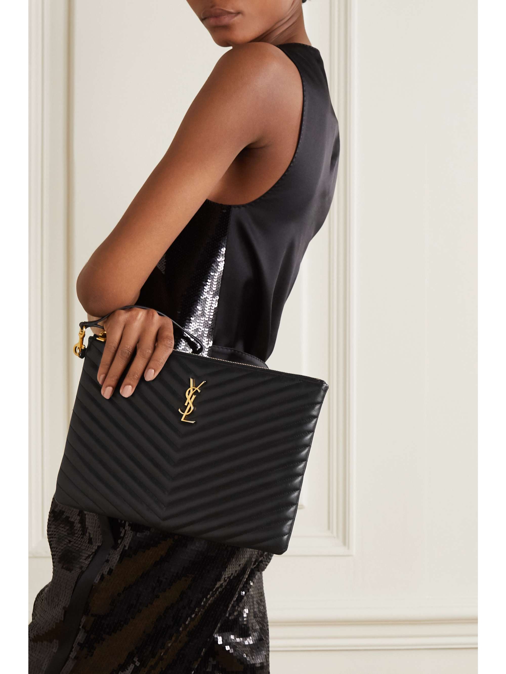 Saint Laurent Monogram Quilted Leather Clutch