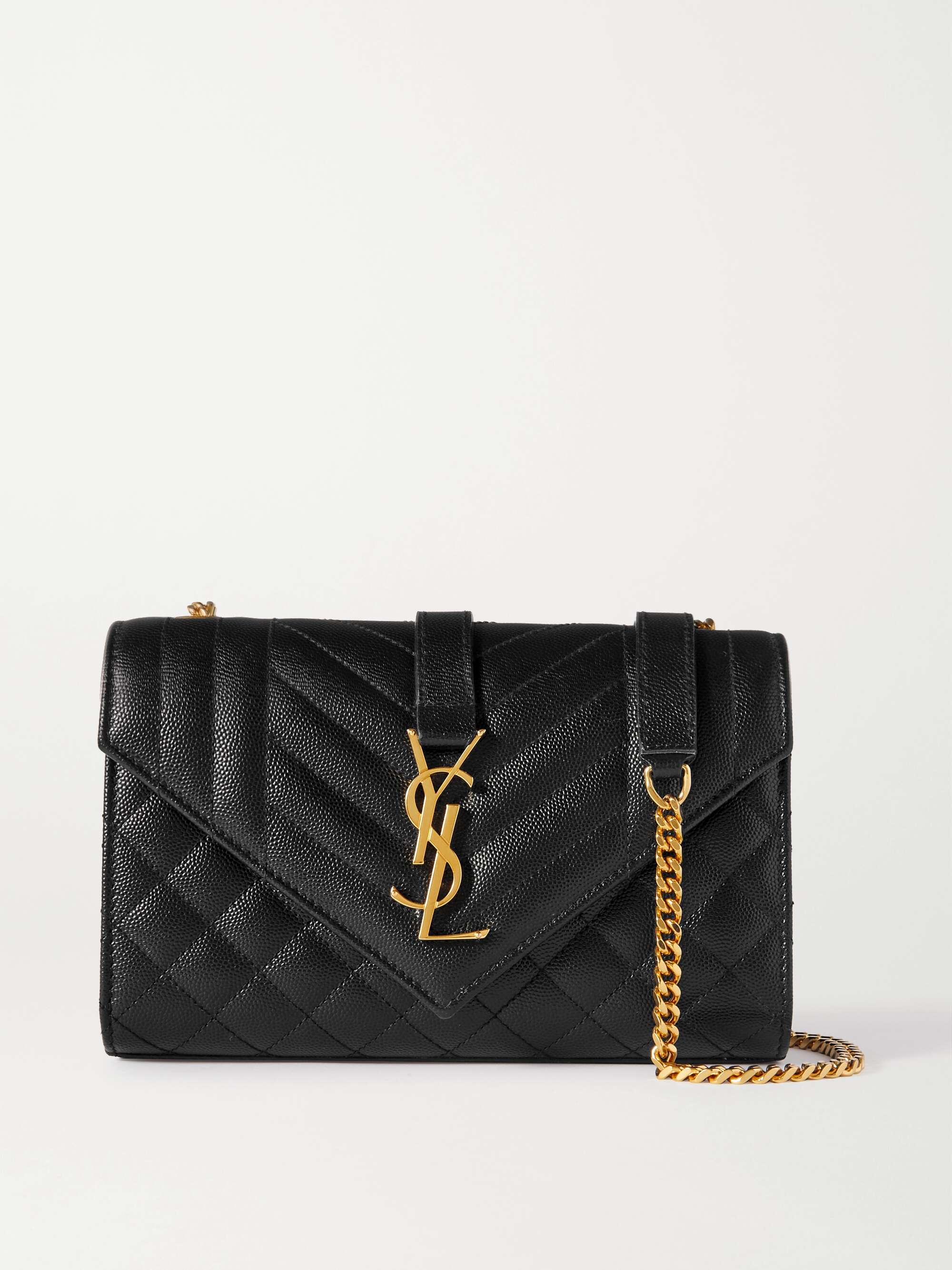 Saint Laurent Small Ysl Envelope Flap Wallet on Chain Black