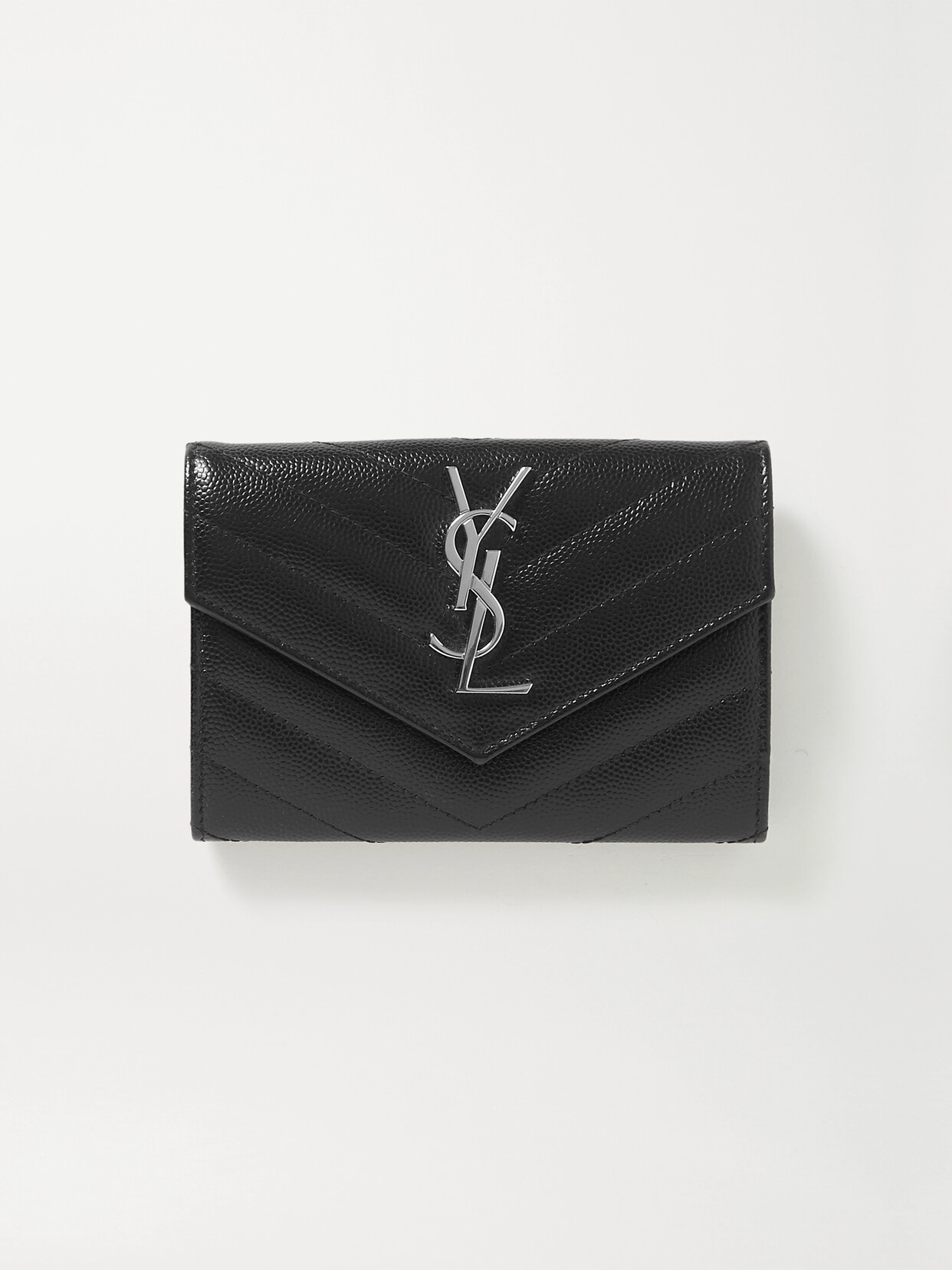 Saint Laurent Monogramme Envelope Quilted Textured-leather Wallet In Black