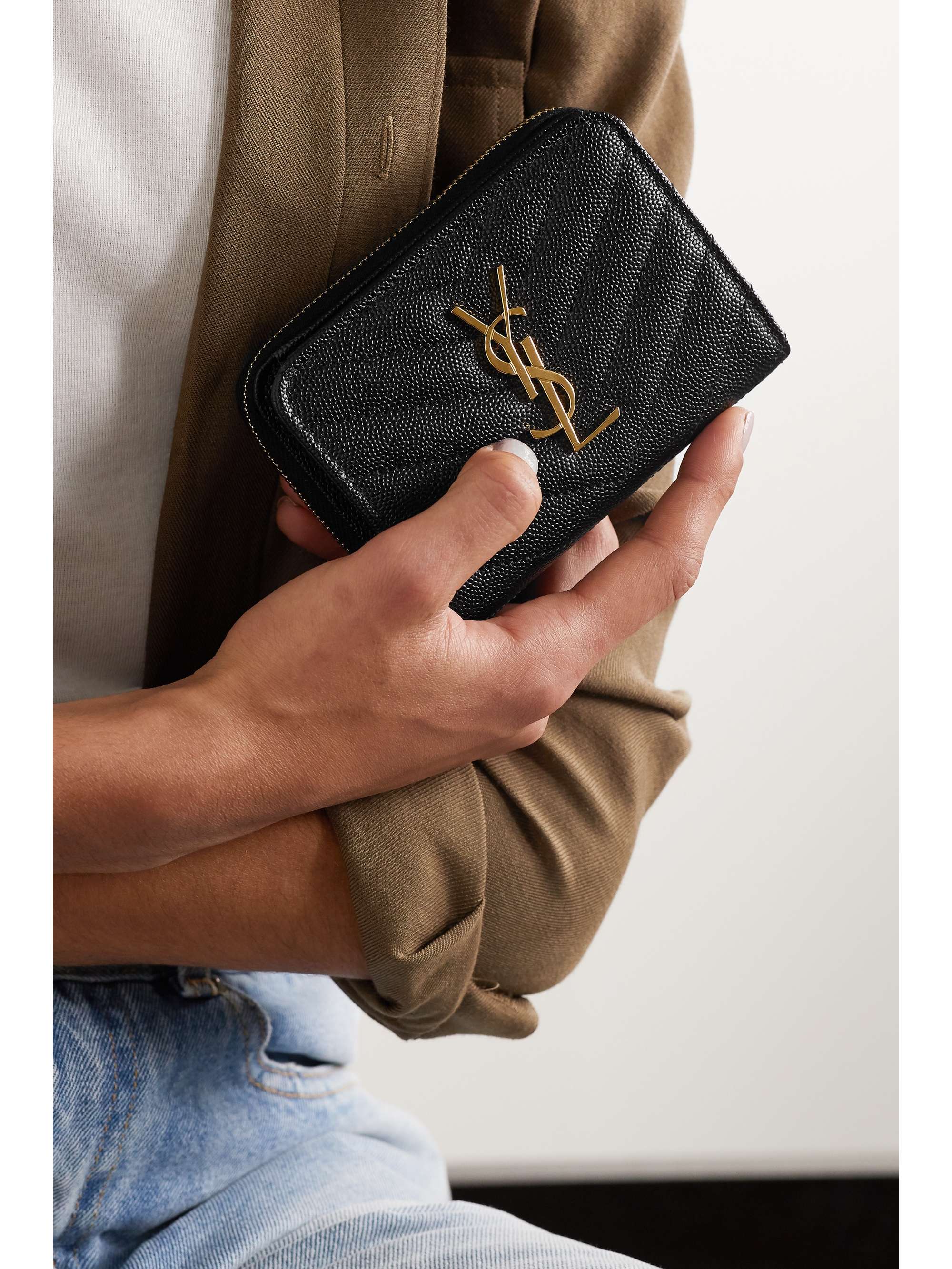 SAINT LAURENT Monogramme quilted textured-leather wallet