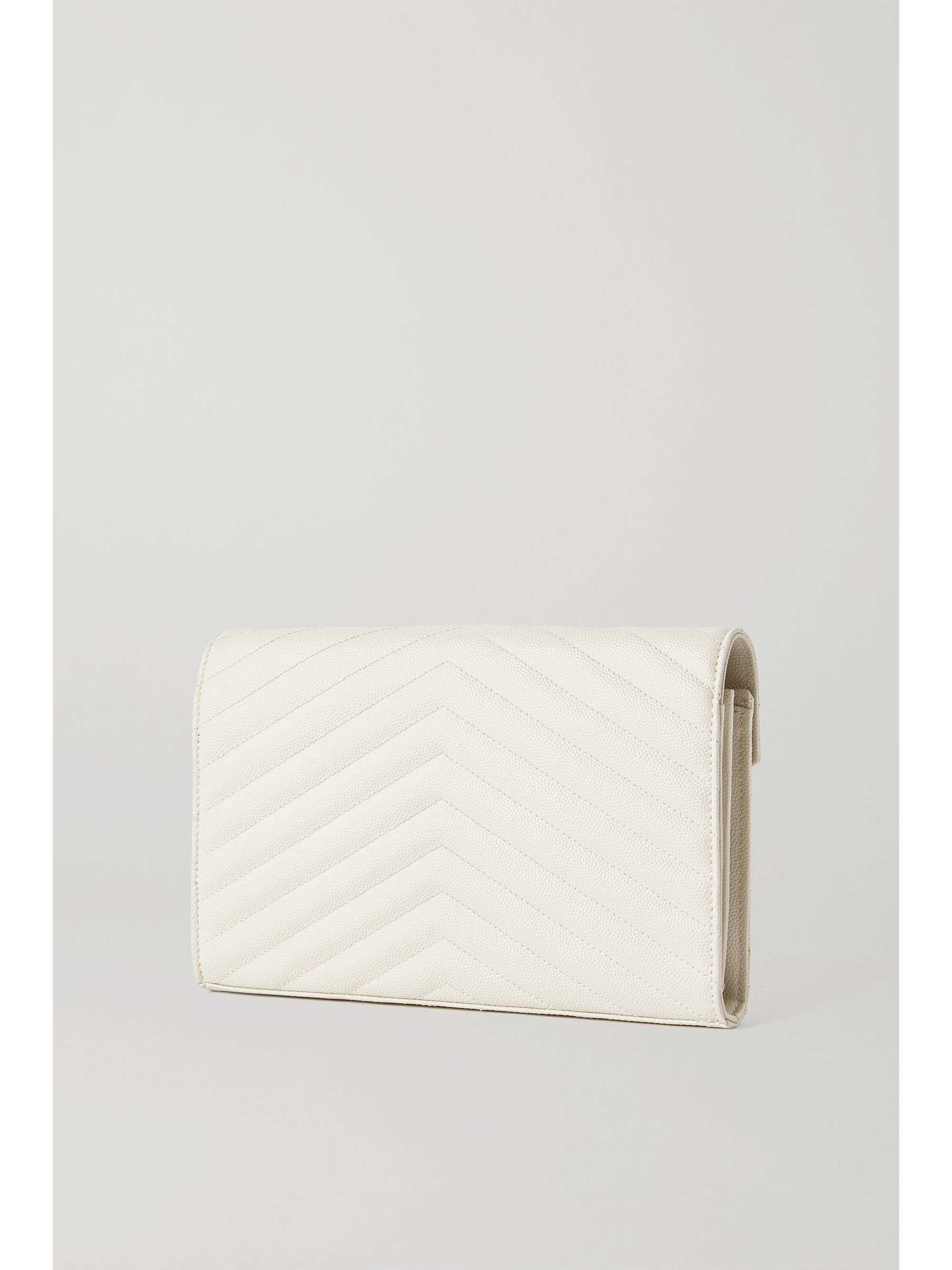 Saint Laurent Cassandre Envelope Chain Matelasse Textured-leather Wallet - Women - Cream Cross-body Bags