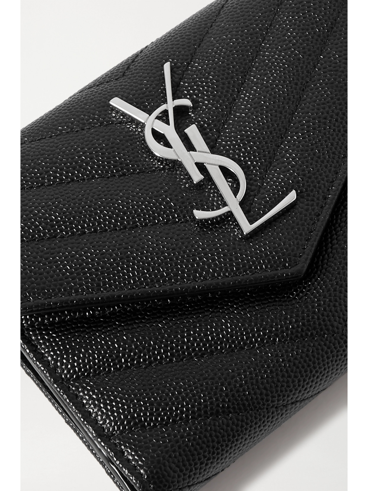 Shop Saint Laurent Monogramme Quilted Textured-leather Wallet In Black