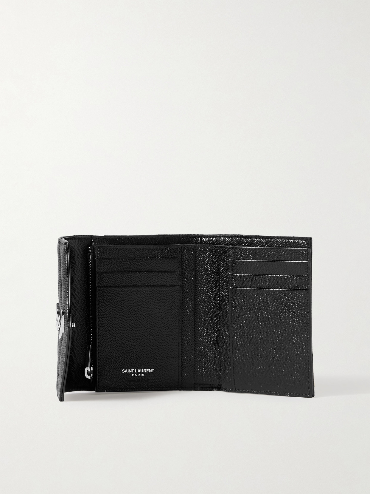 Shop Saint Laurent Monogramme Quilted Textured-leather Wallet In Black