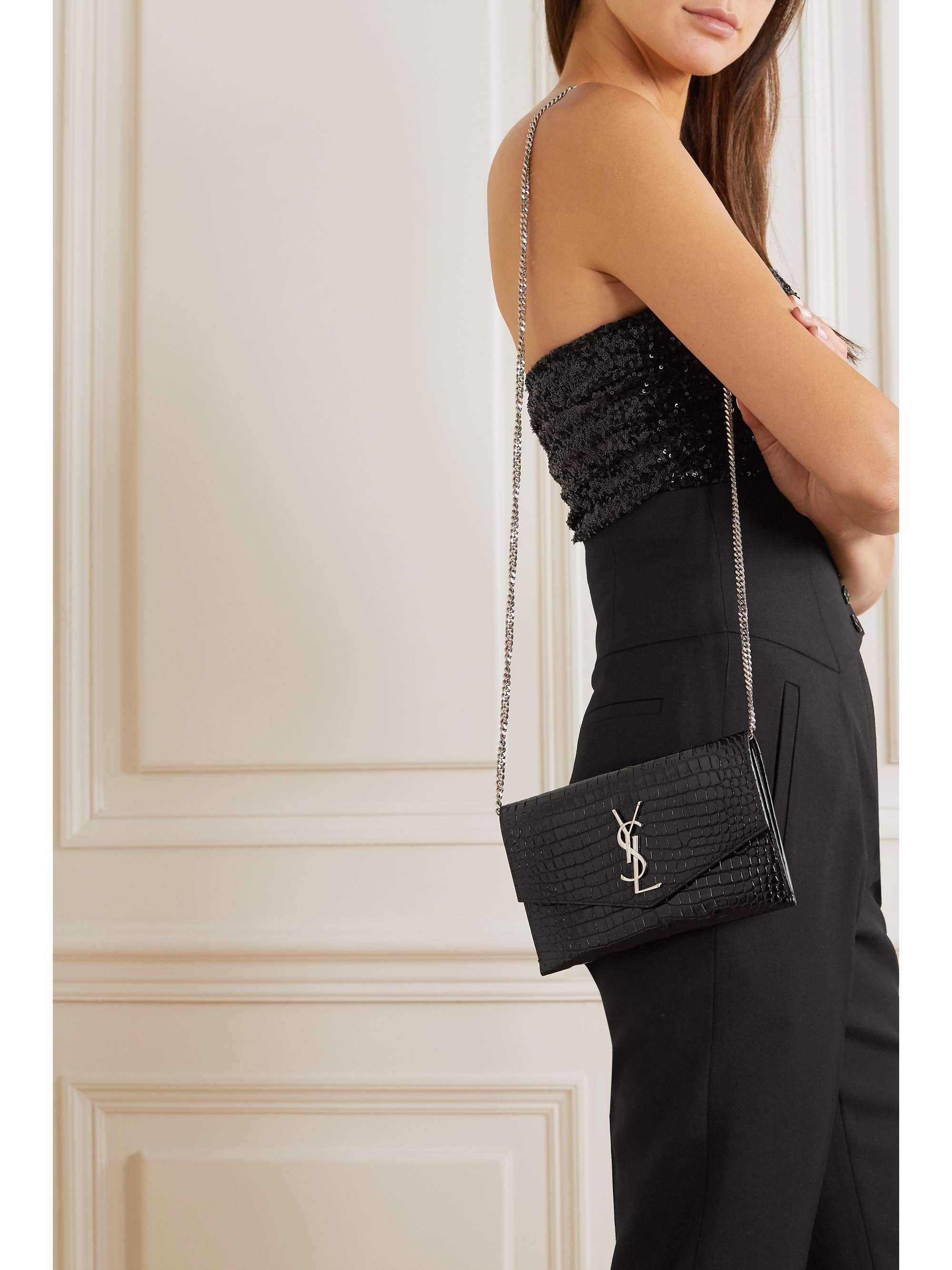 Saint Laurent - Women's Uptown crocodile-effect Clutch - Black - Leather