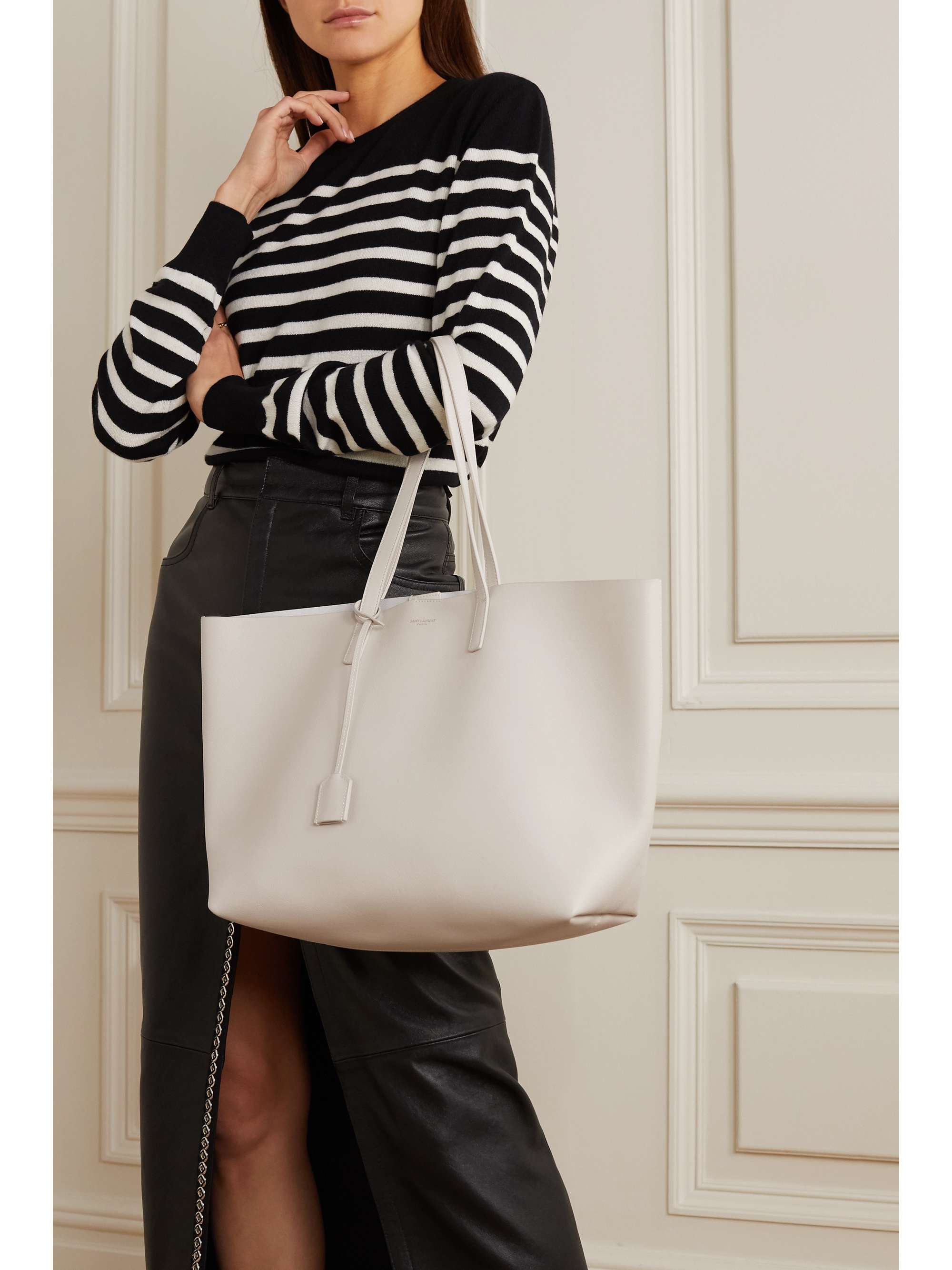 Saint Laurent Noe Tote Rive Gauche Canvas White/Black in Canvas with  Silver-tone - US