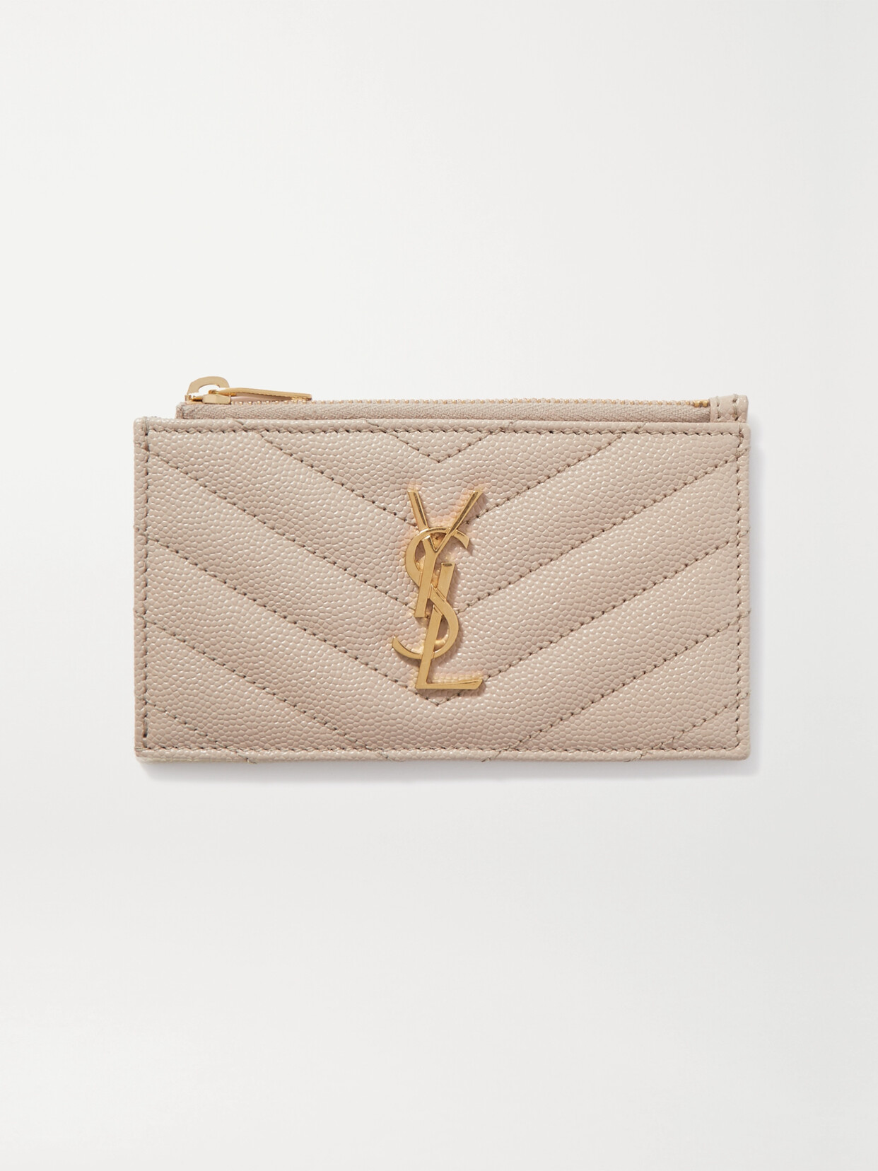 Saint Laurent Monogramme Quilted Textured-leather Wallet In Cream