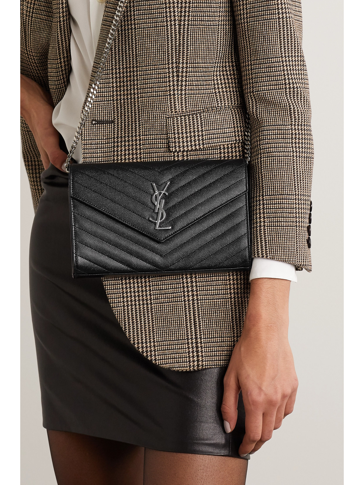 Saint Laurent Monogramme Mini Quilted Textured-leather Shoulder Bag In Black