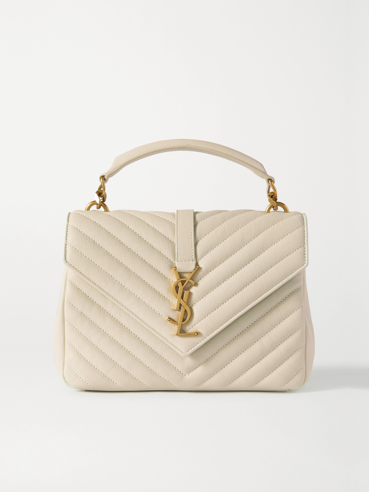 Saint Laurent College Medium Quilted Leather Tote In White