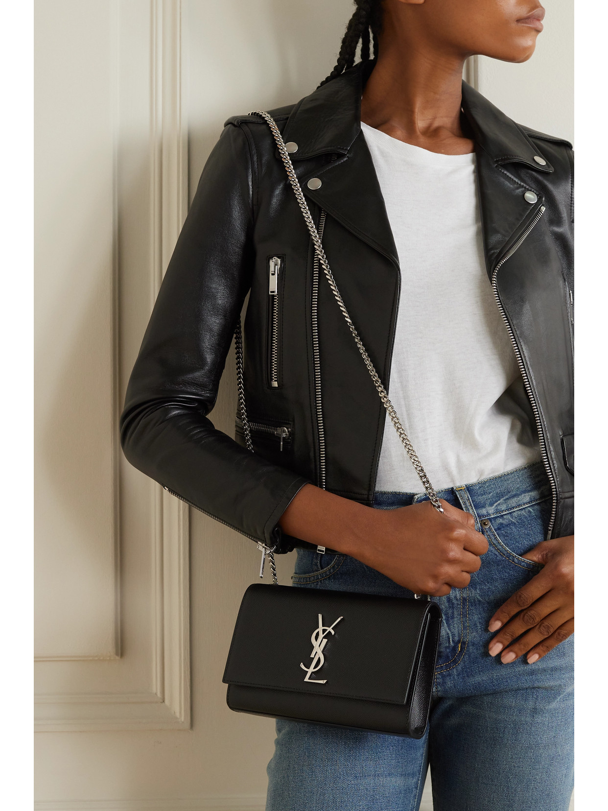 Saint Laurent Kate Small Textured-leather Shoulder Bag In Black