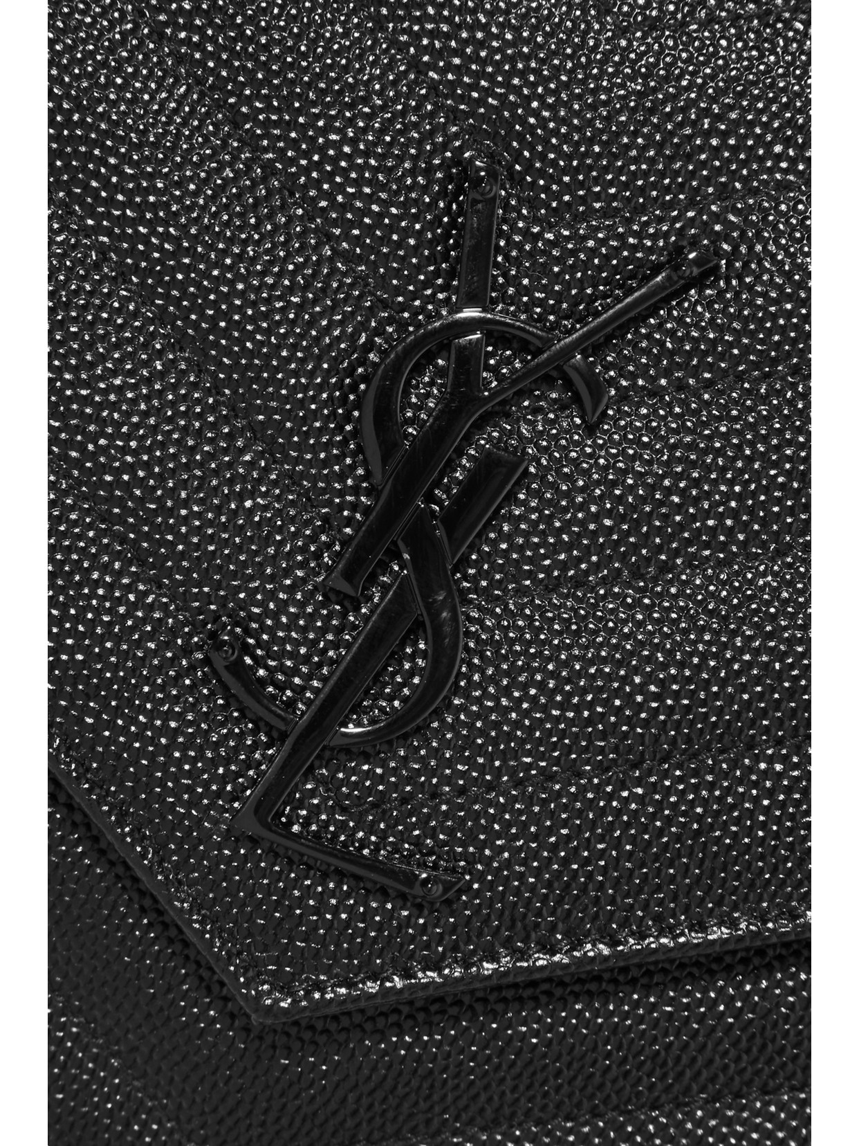 Shop Saint Laurent Cassandre Chain Matelassé Textured-leather Wallet In Black