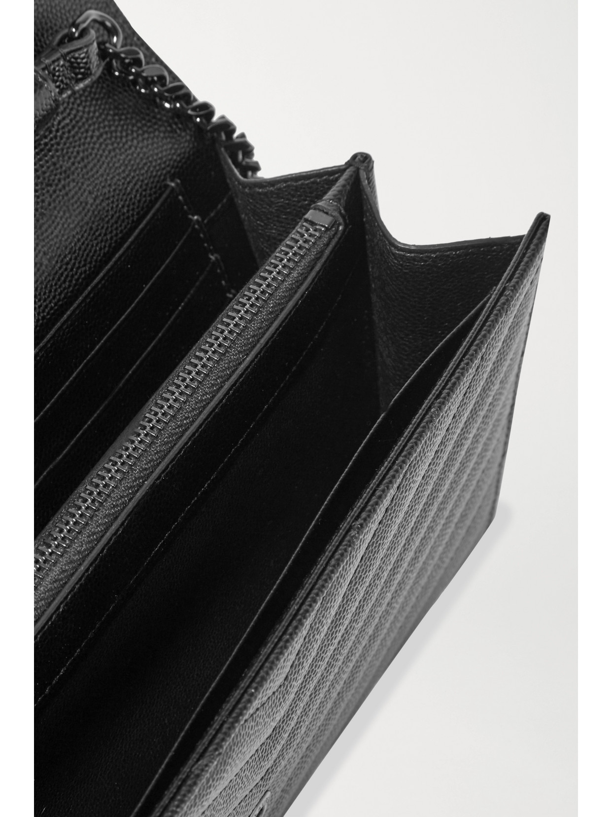 Shop Saint Laurent Cassandre Chain Matelassé Textured-leather Wallet In Black