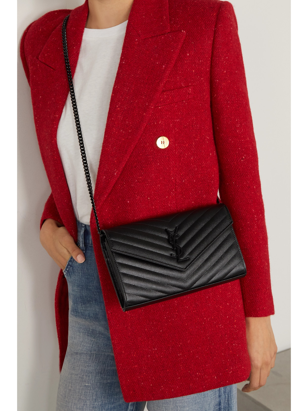 Saint Laurent Monogramme Mini Quilted Textured-leather Shoulder Bag In Black