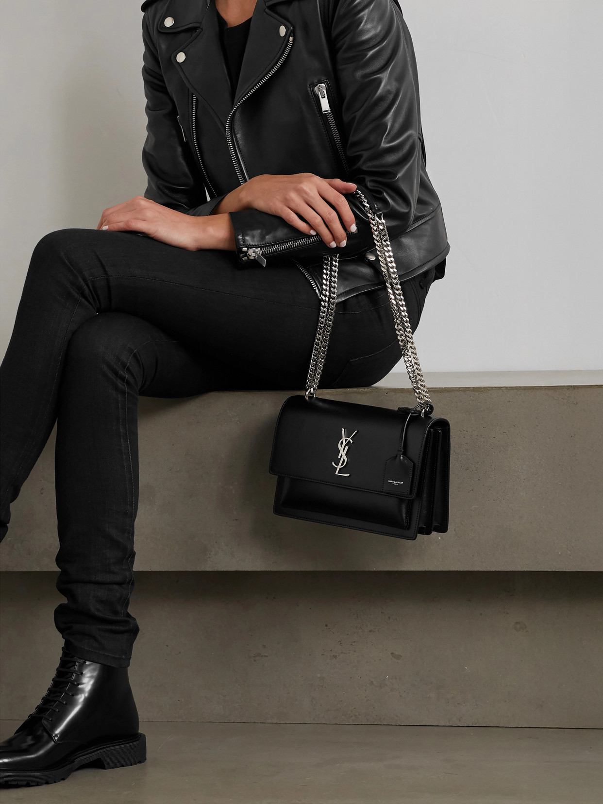Saint Laurent Sunset Medium Monogram Ysl Crossbody Bag In Black