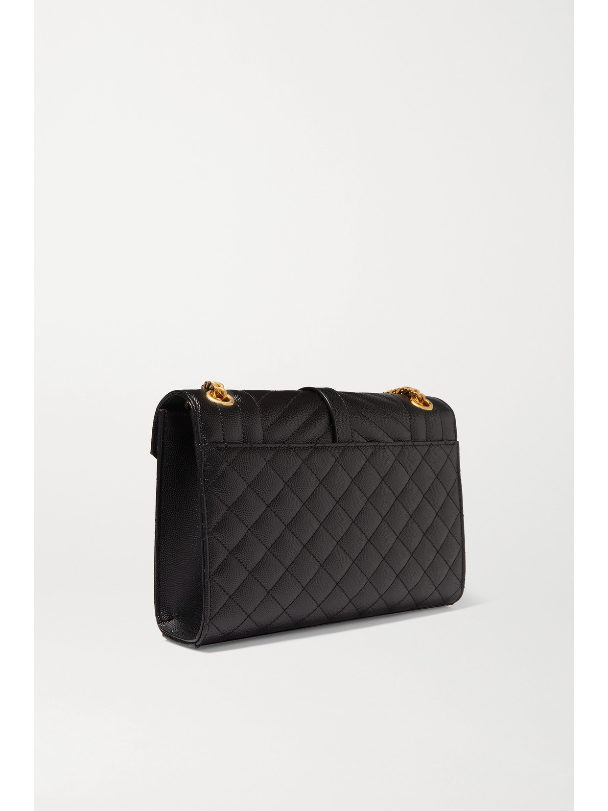 Saint Laurent Envelope Medium Quilted Textured-leather Shoulder Bag In Black