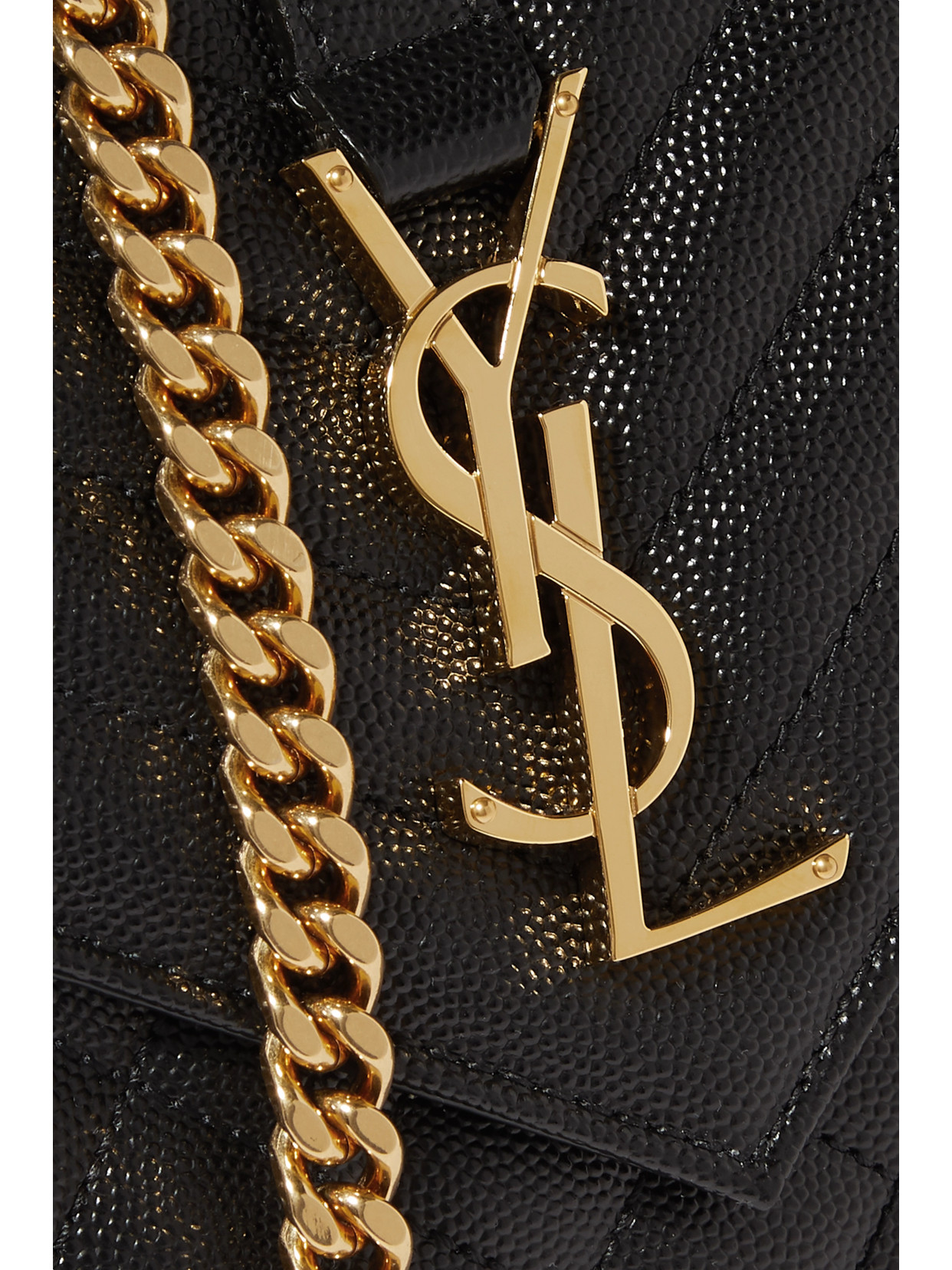 Saint Laurent Envelope Medium Quilted Textured-leather Shoulder Bag In Black