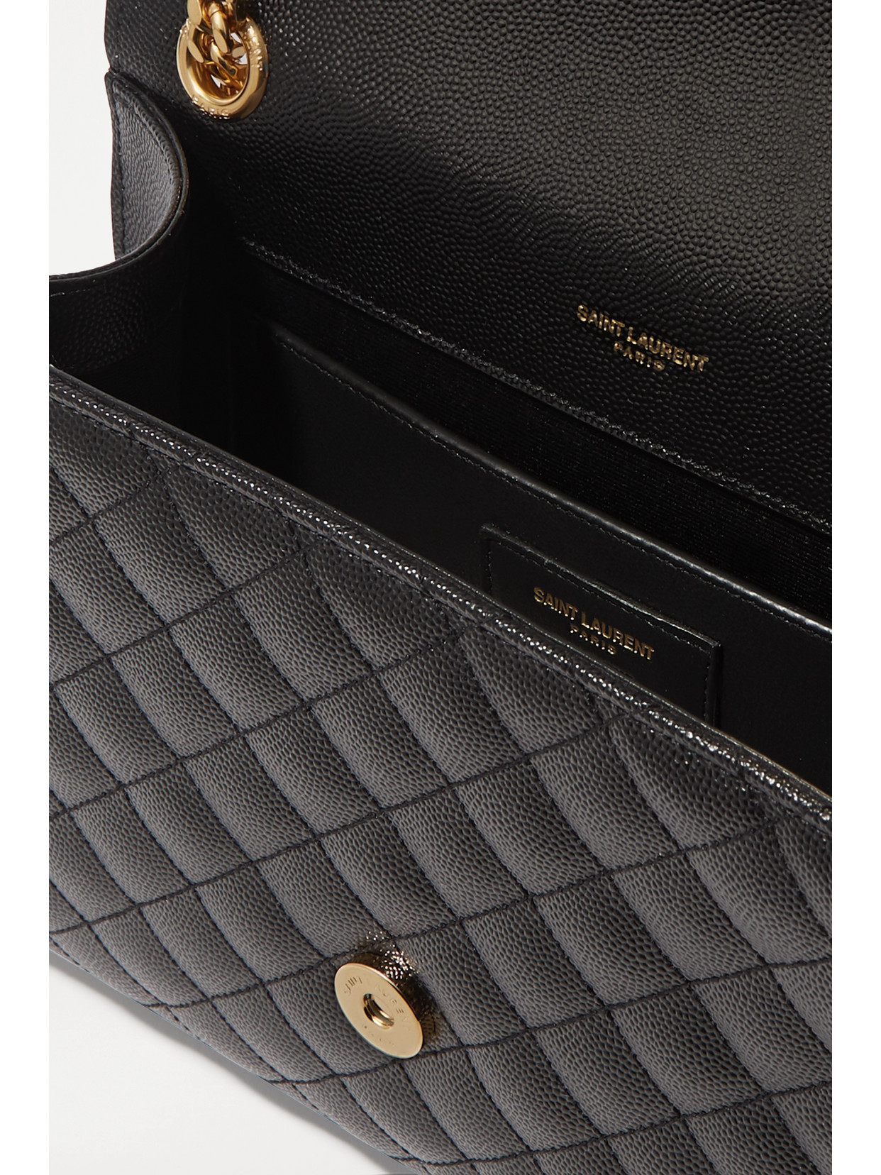 Saint Laurent Envelope Medium Quilted Textured-leather Shoulder Bag In Black