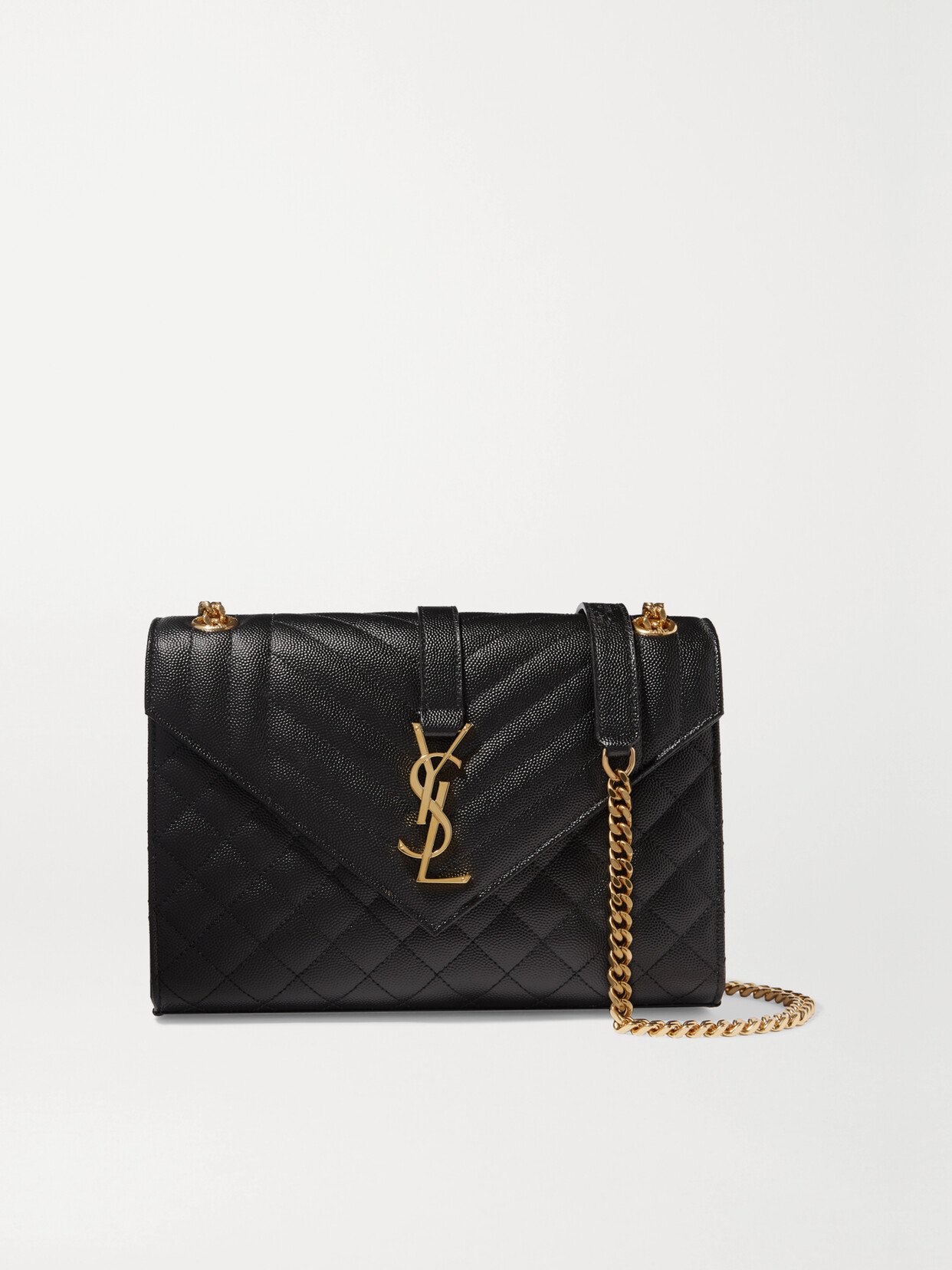 Saint Laurent Envelope Medium Quilted Textured-leather Shoulder Bag In Black