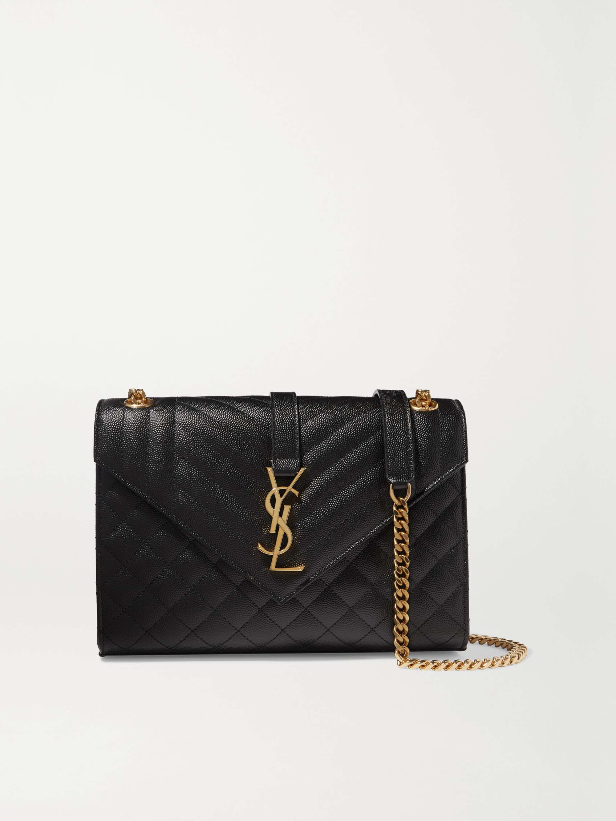 SAINT LAURENT Envelope medium quilted textured-leather shoulder bag ...