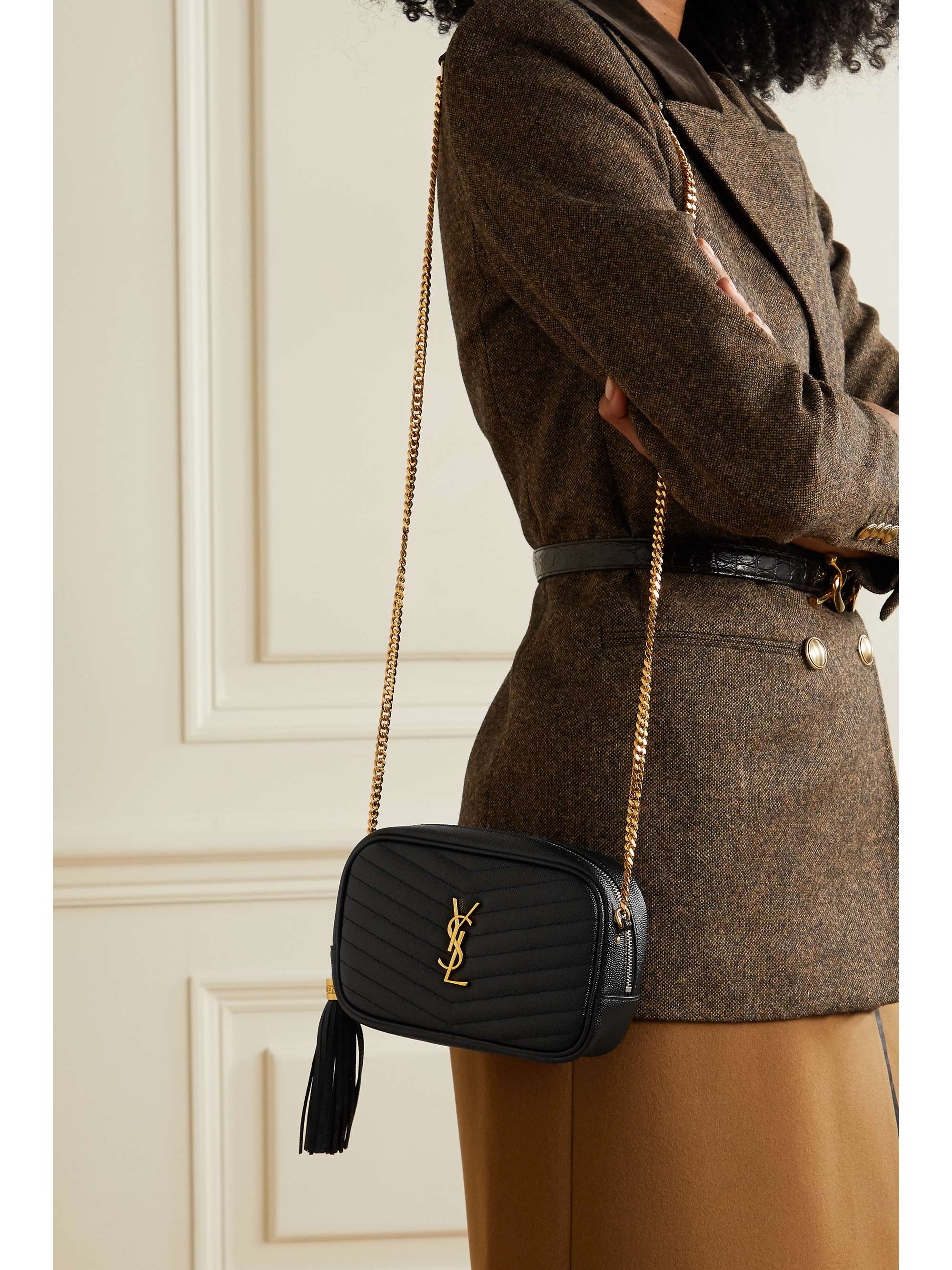 Saint Laurent Lou Camera Mini Shoulder Bag in Natural