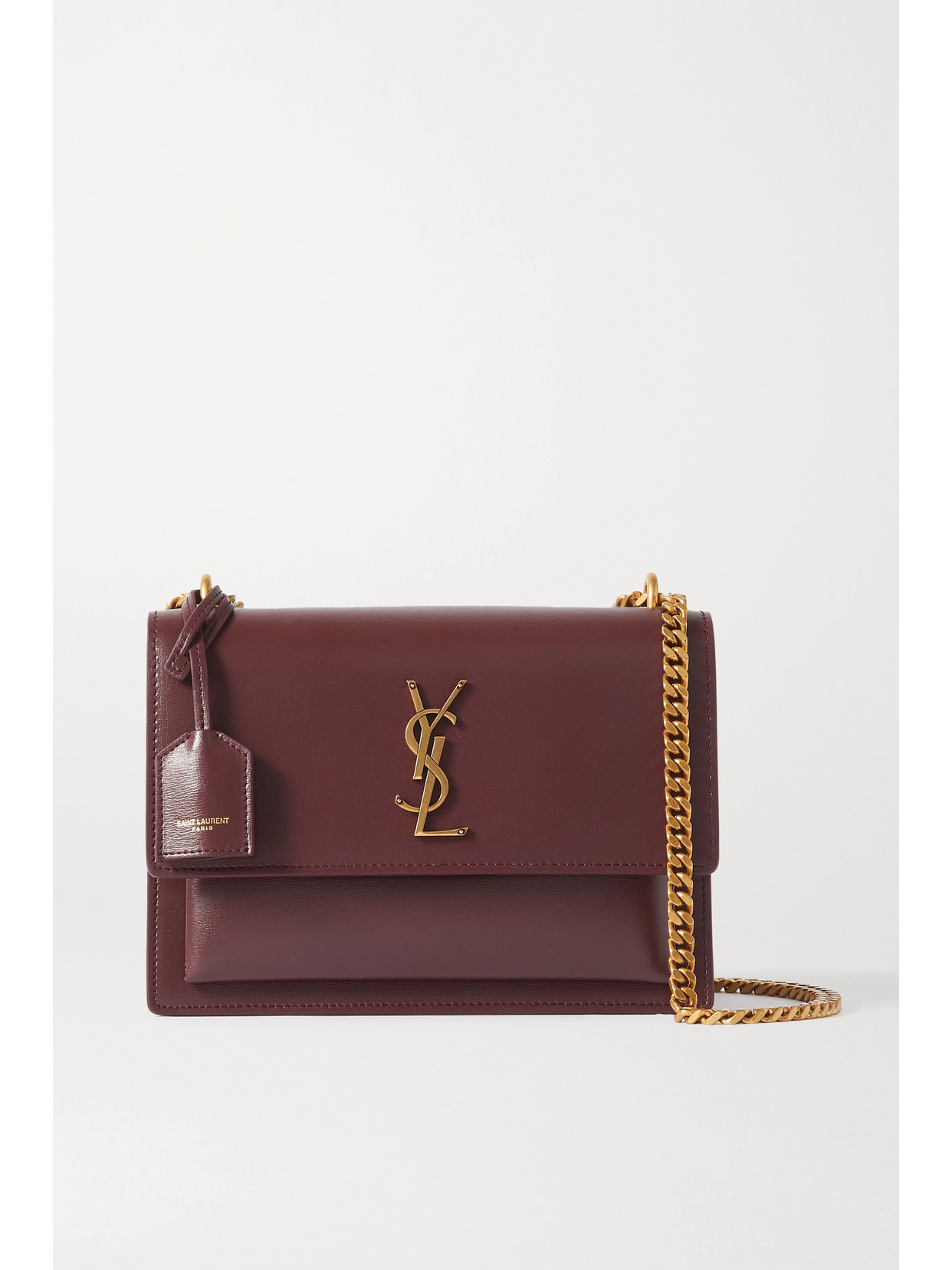 Saint Laurent Brown Sunset Medium Leather Shoulder Bag In Burgundy