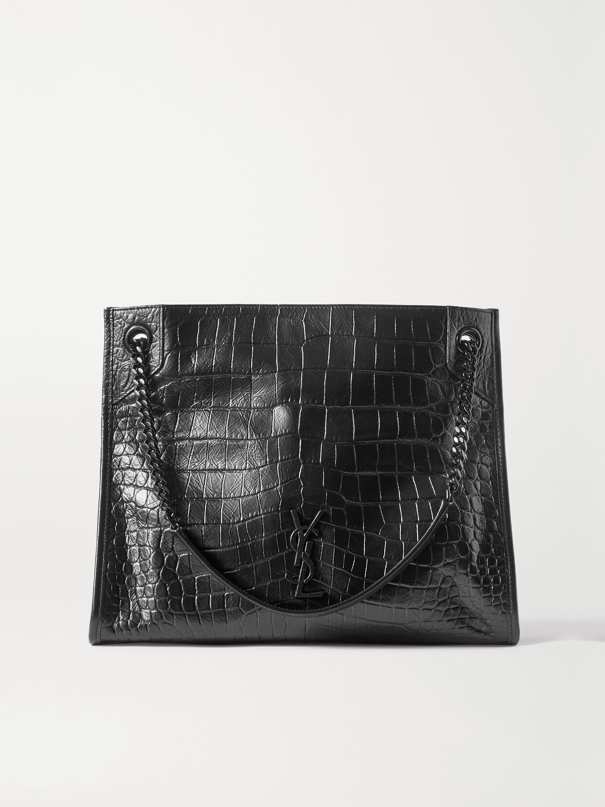 SAINT LAURENT - Niki Medium Crinkled Croc-effect Leather Tote - Black