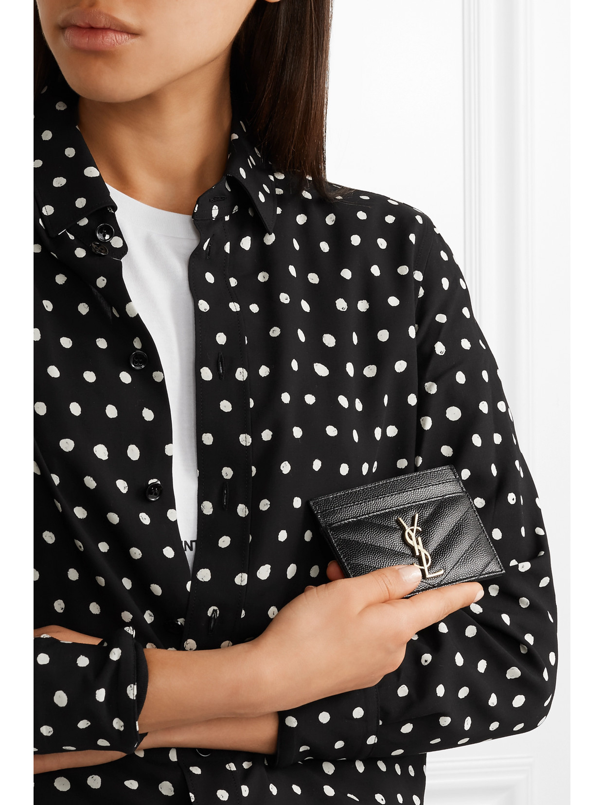 Saint Laurent Monogramme Quilted Textured-leather Cardholder In Black