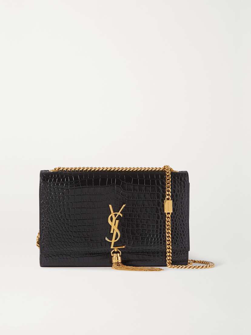 Saint Laurent Kate Croc-effect Glossed-leather Shoulder Bag