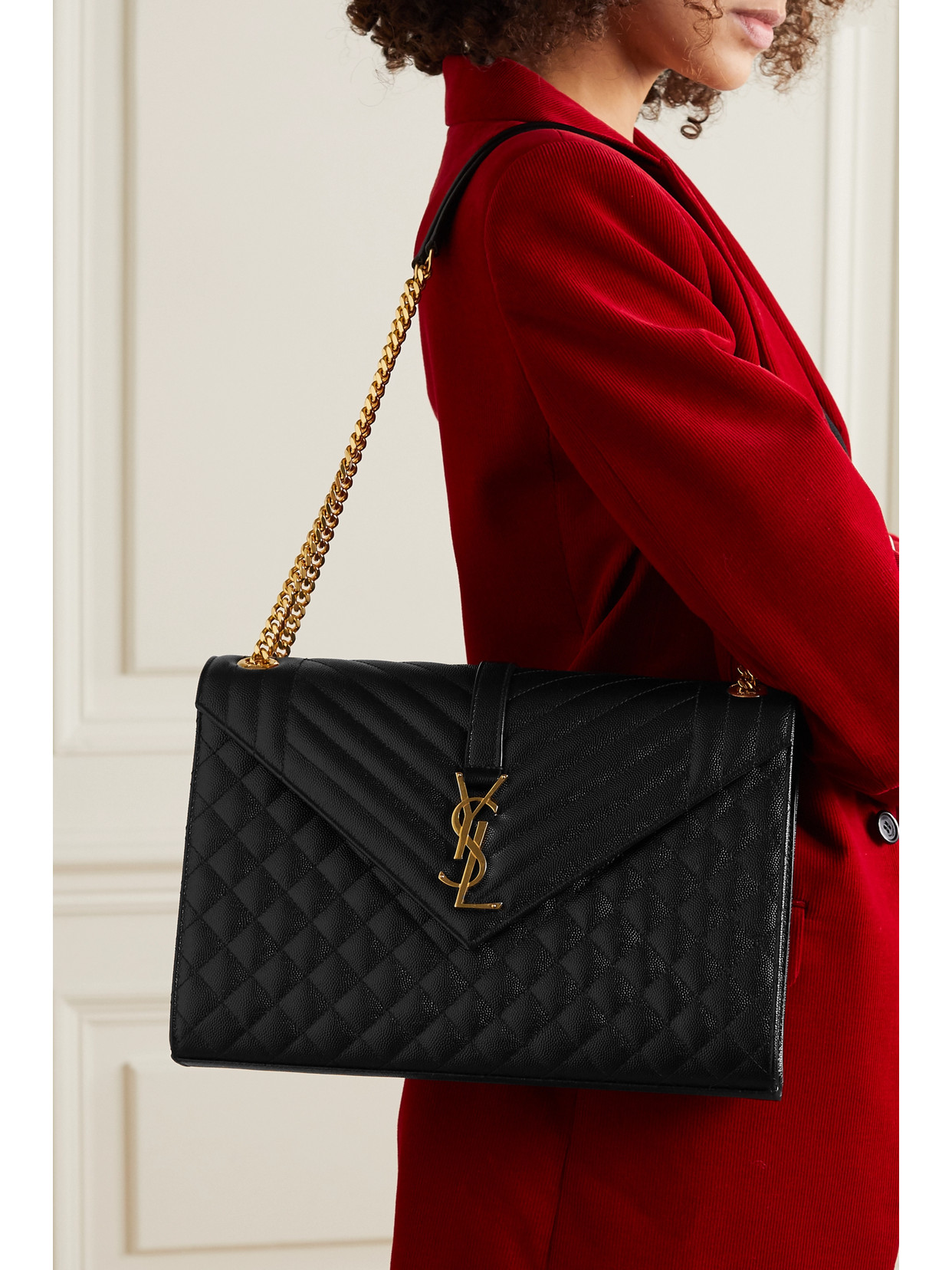 Saint Laurent Envelope Large Quilted Texturedleather Shoulder Bag In