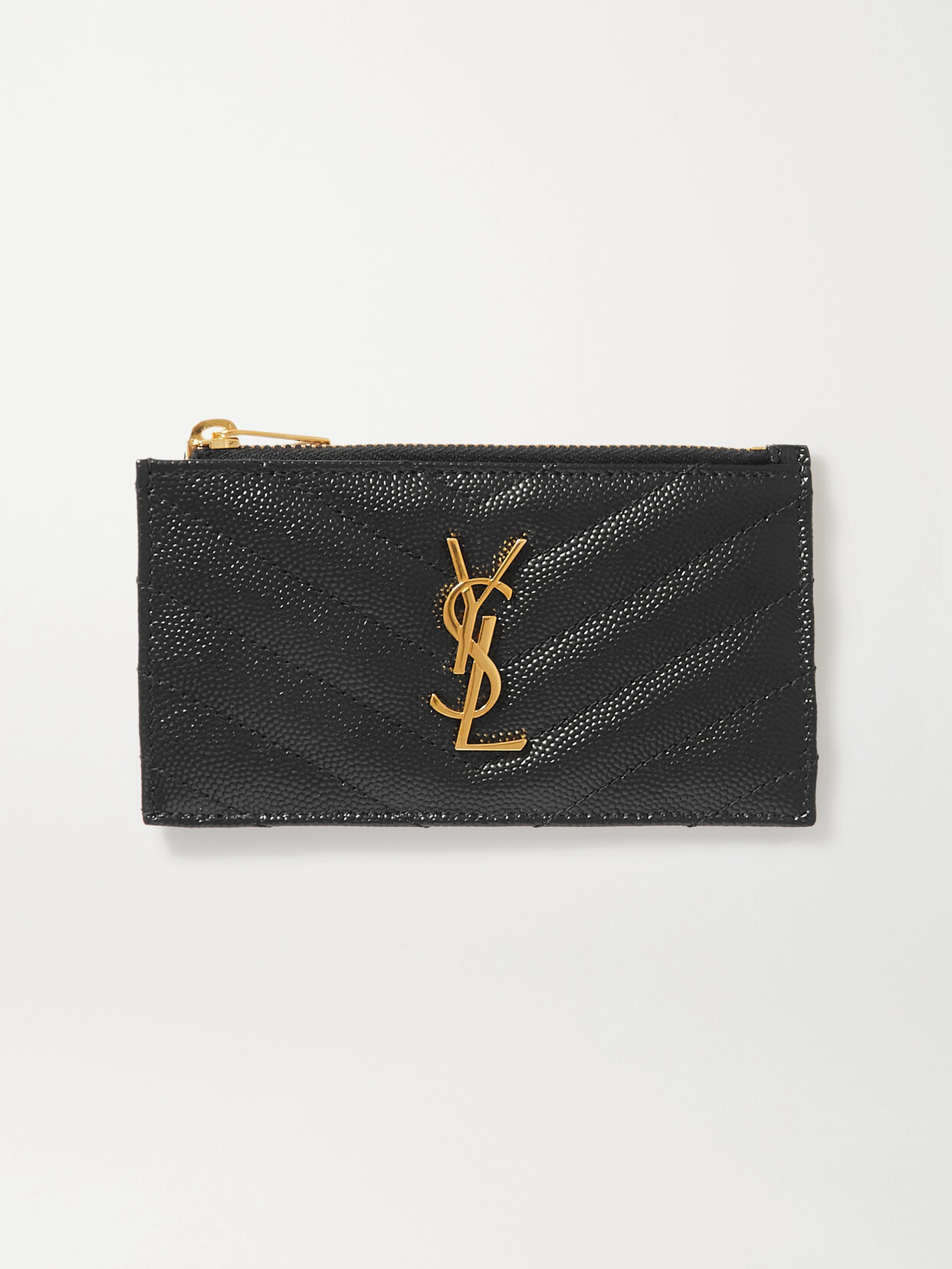 Saint Laurent Monogramme Small Quilted Textured-leather Wallet In Black