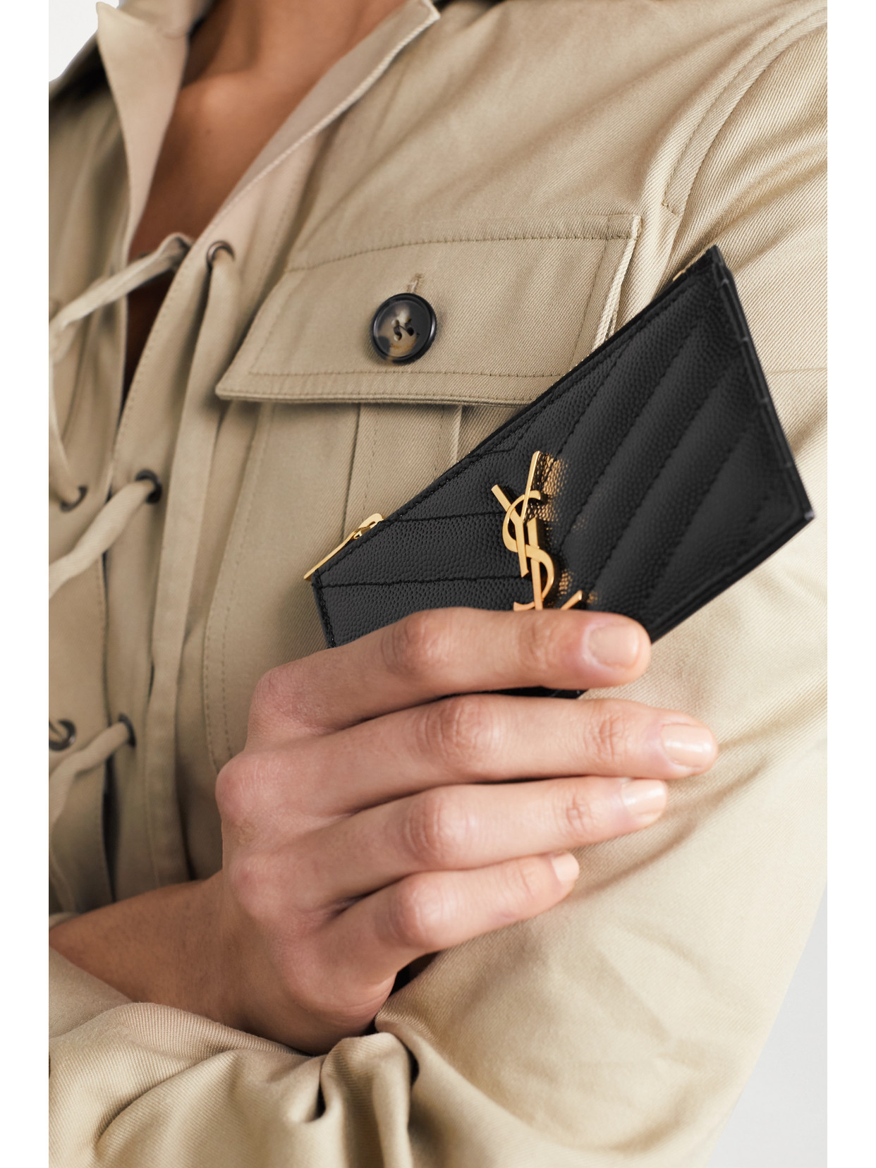 Saint Laurent Monogramme Small Quilted Textured-leather Wallet In Black