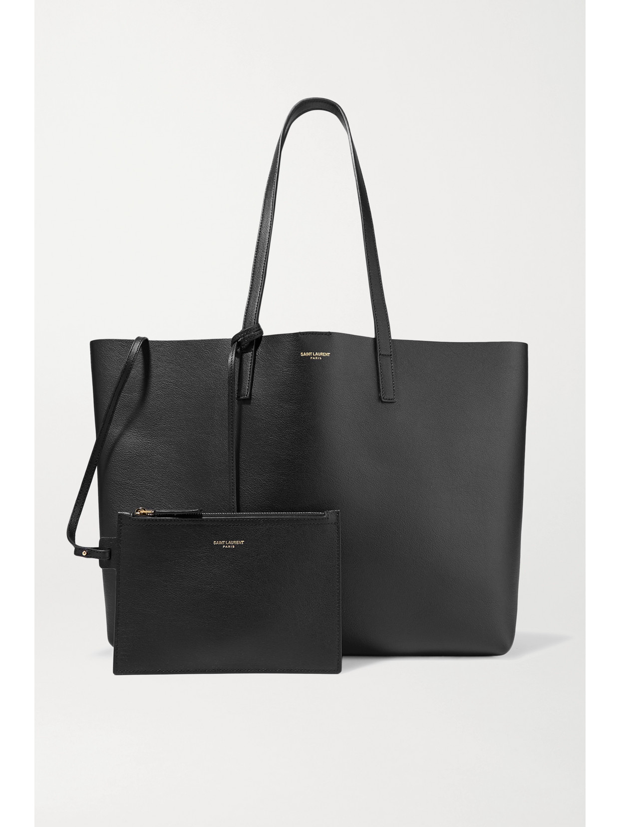Saint Laurent Shopper Large Textured-leather Tote In Black