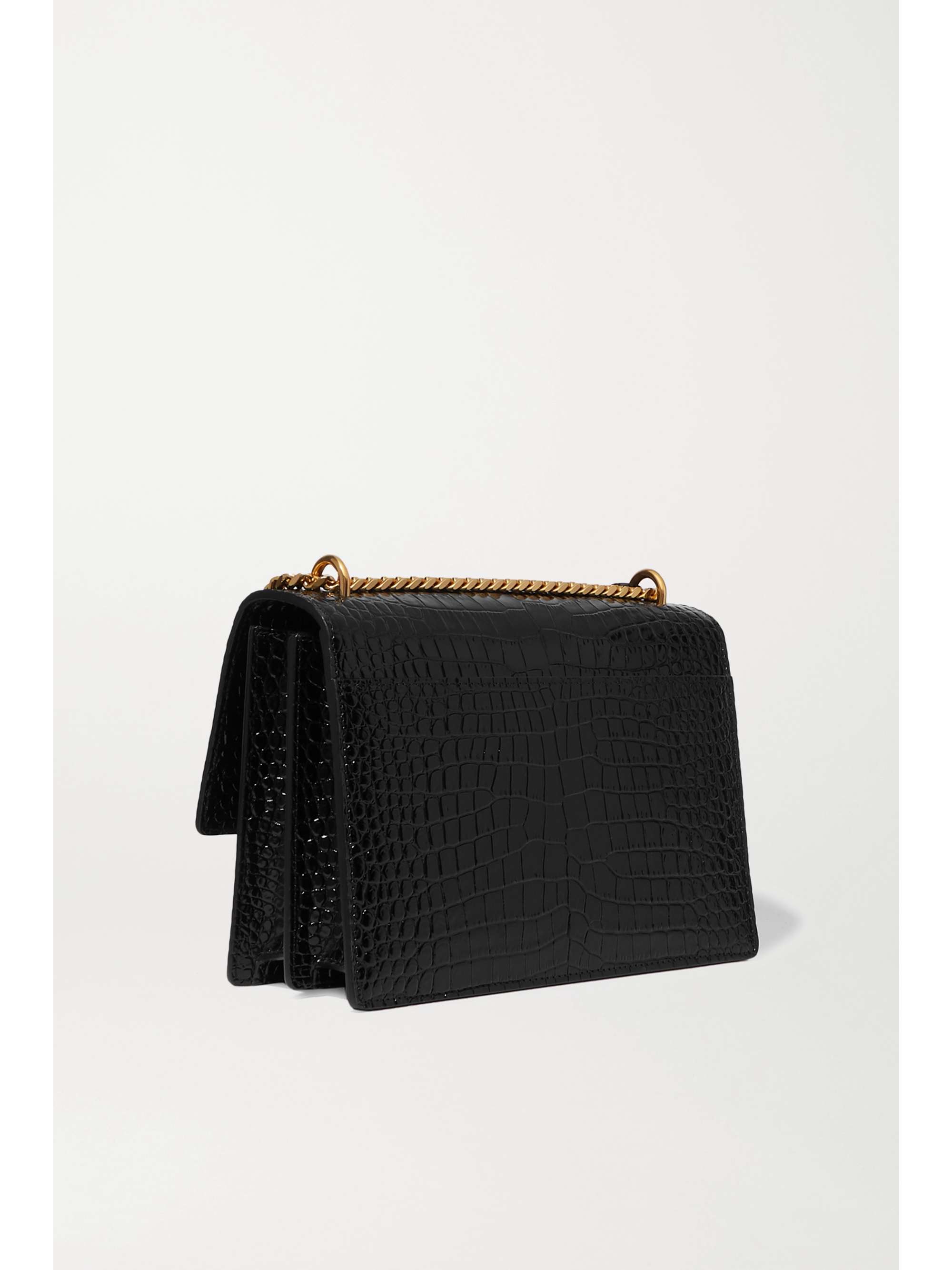 Saint Laurent Sunset Small Croc-effect Patent-leather Shoulder Bag