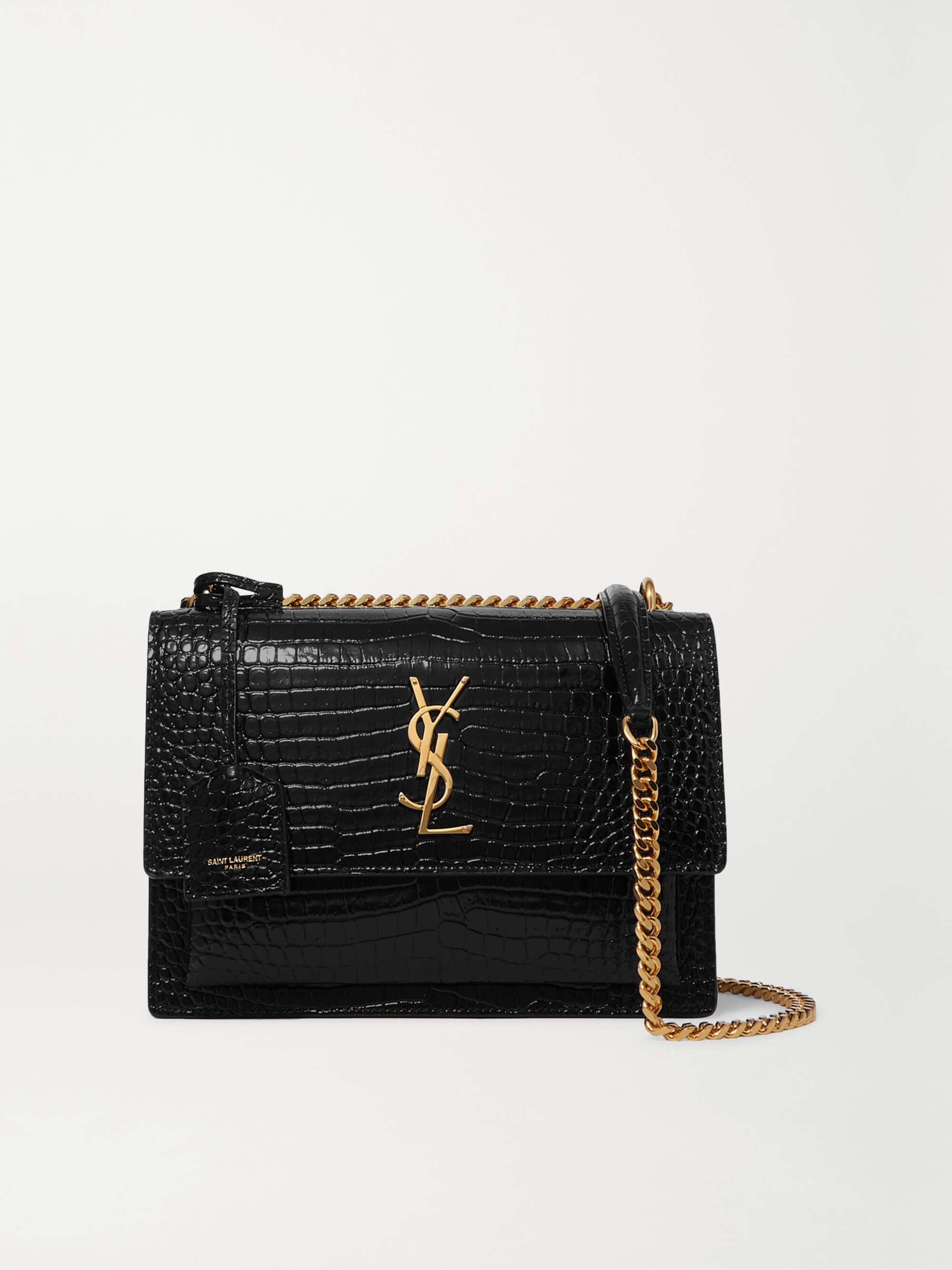 SAINT LAURENT Sunset small croc-effect patent-leather shoulder bag |  NET-A-PORTER | Minitaschen