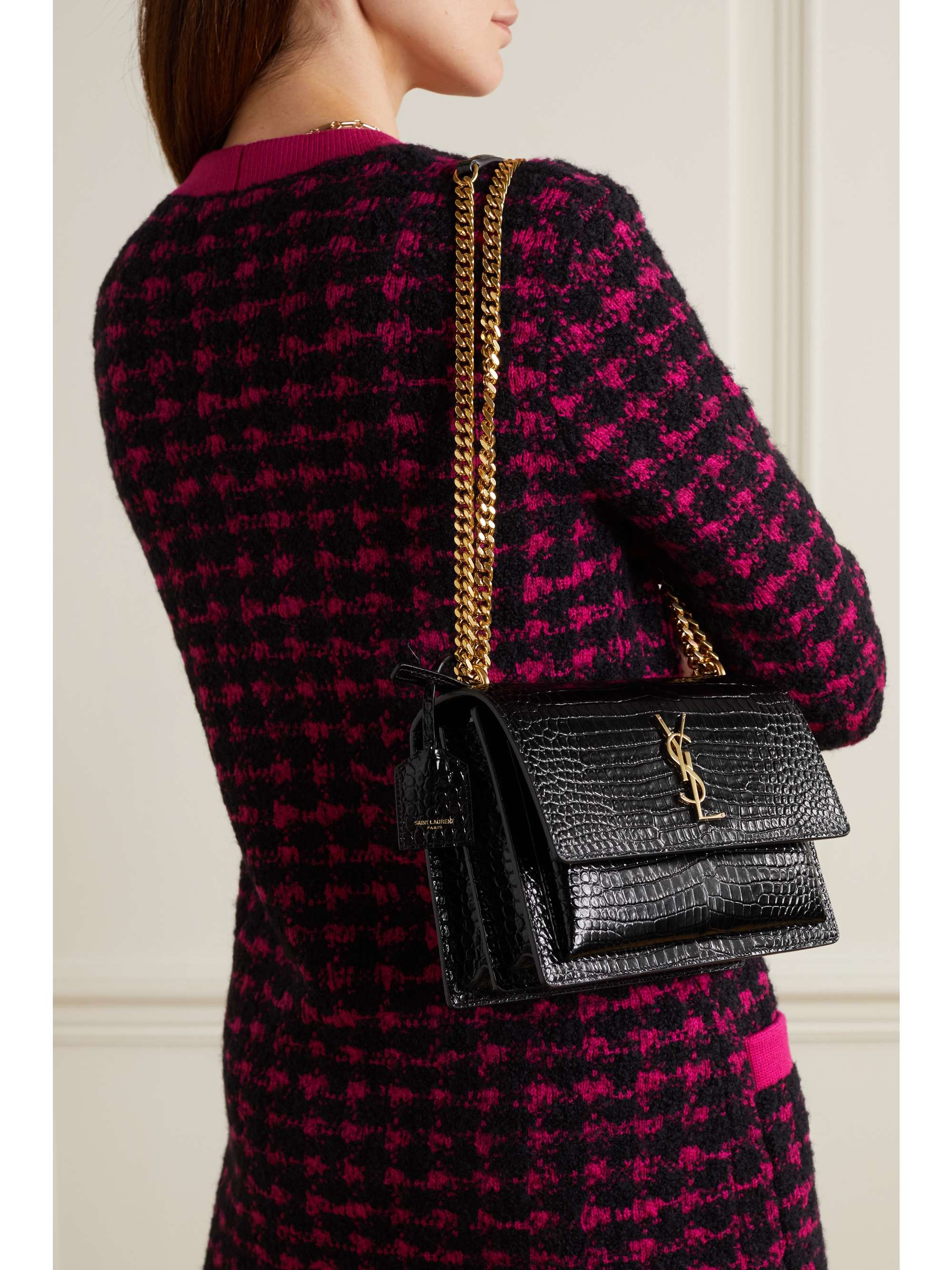 SAINT LAURENT Sunset small croc-effect patent-leather shoulder bag |  NET-A-PORTER