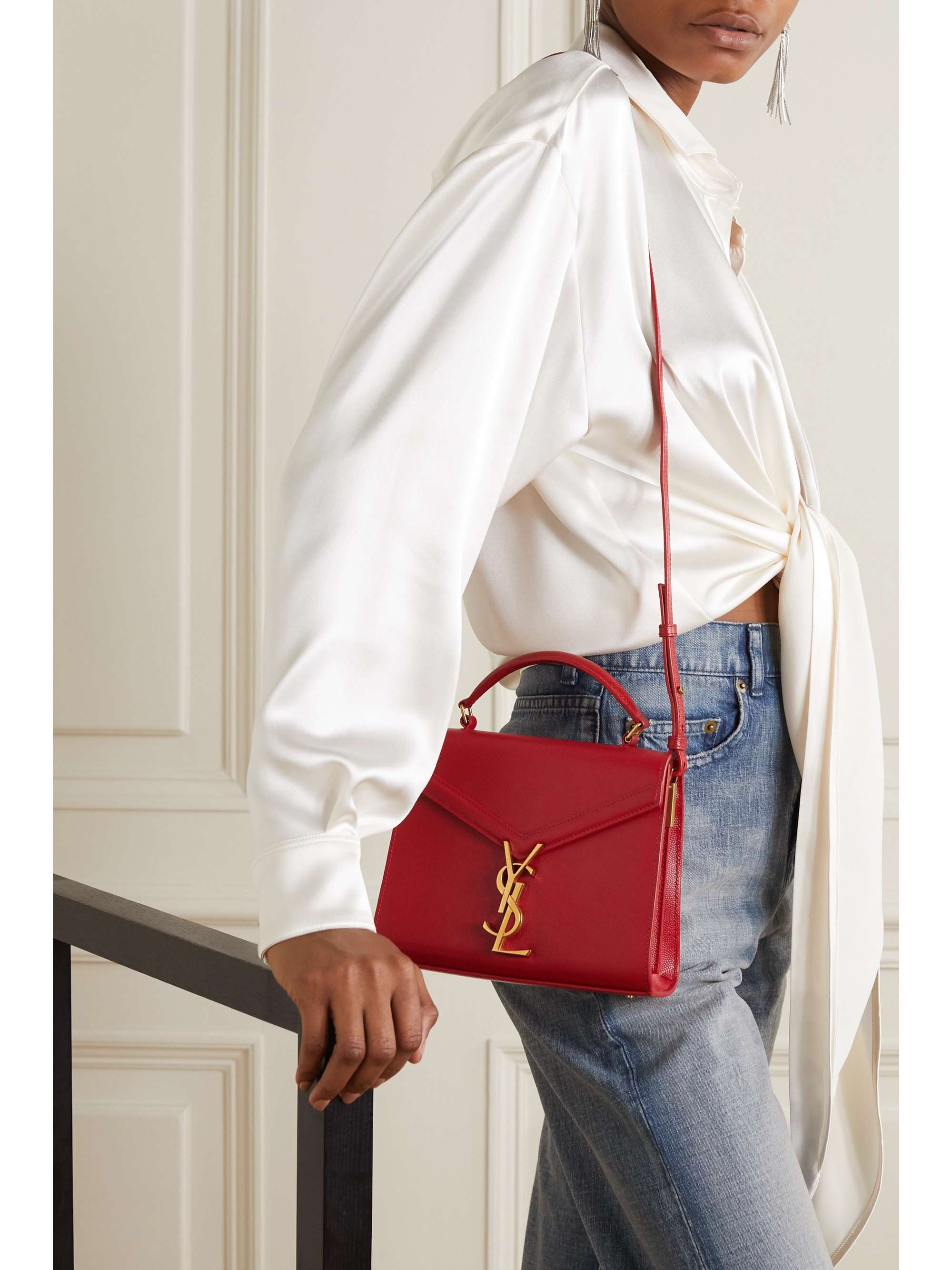 Red Cassandra mini textured-leather tote | SAINT LAURENT | NET-A-PORTER