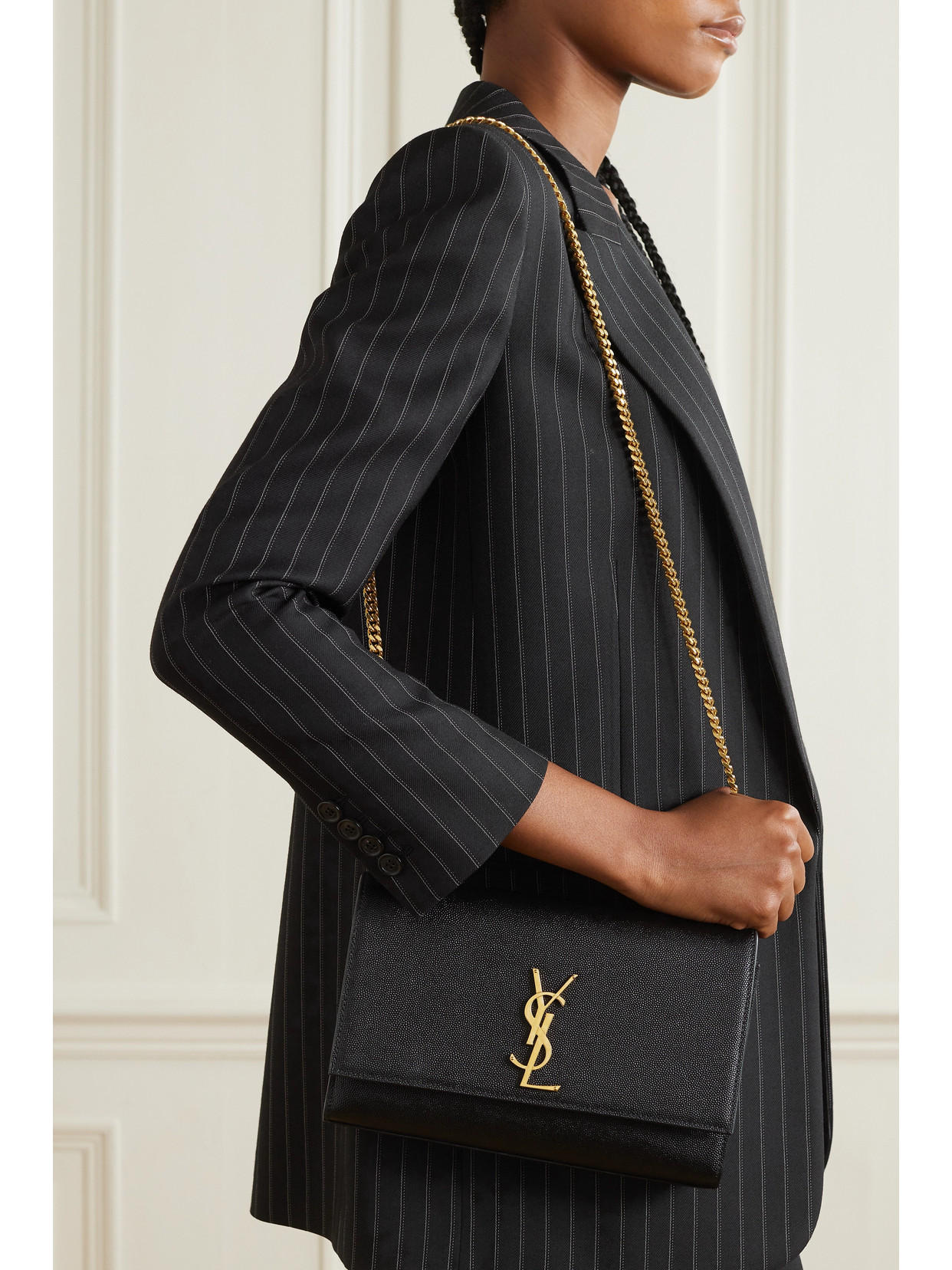 Saint Laurent Kate Textured-leather Shoulder Bag In Black