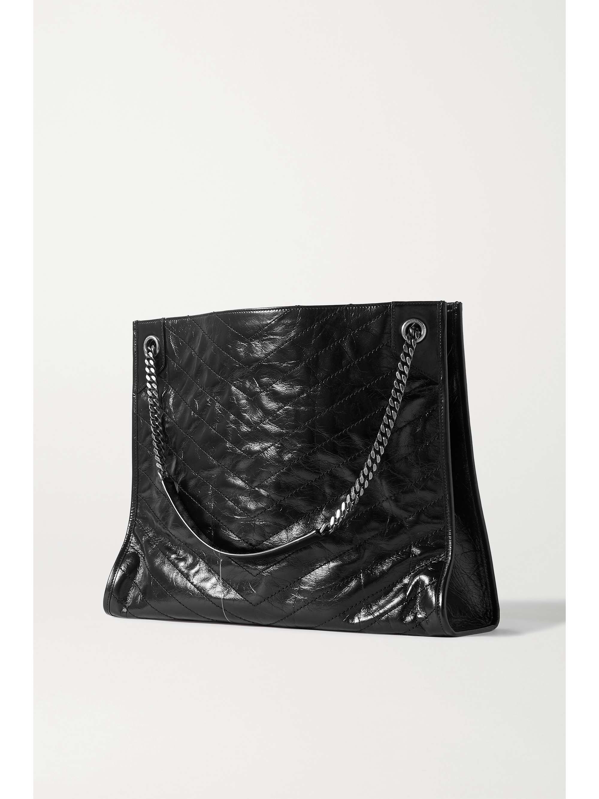 SAINT LAURENT Niki large quilted crinkled glossed-leather tote
