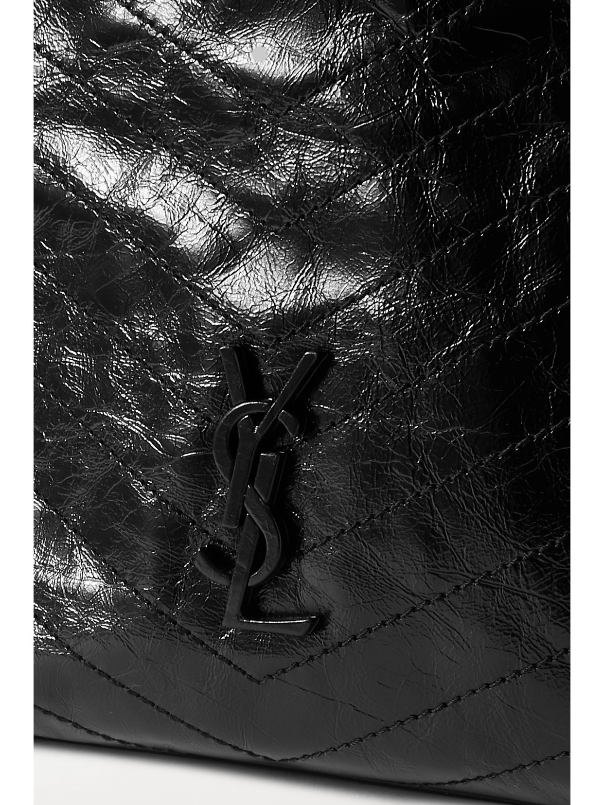 Saint Laurent Niki Large Quilted Crinkled Glossed-leather Tote In Black