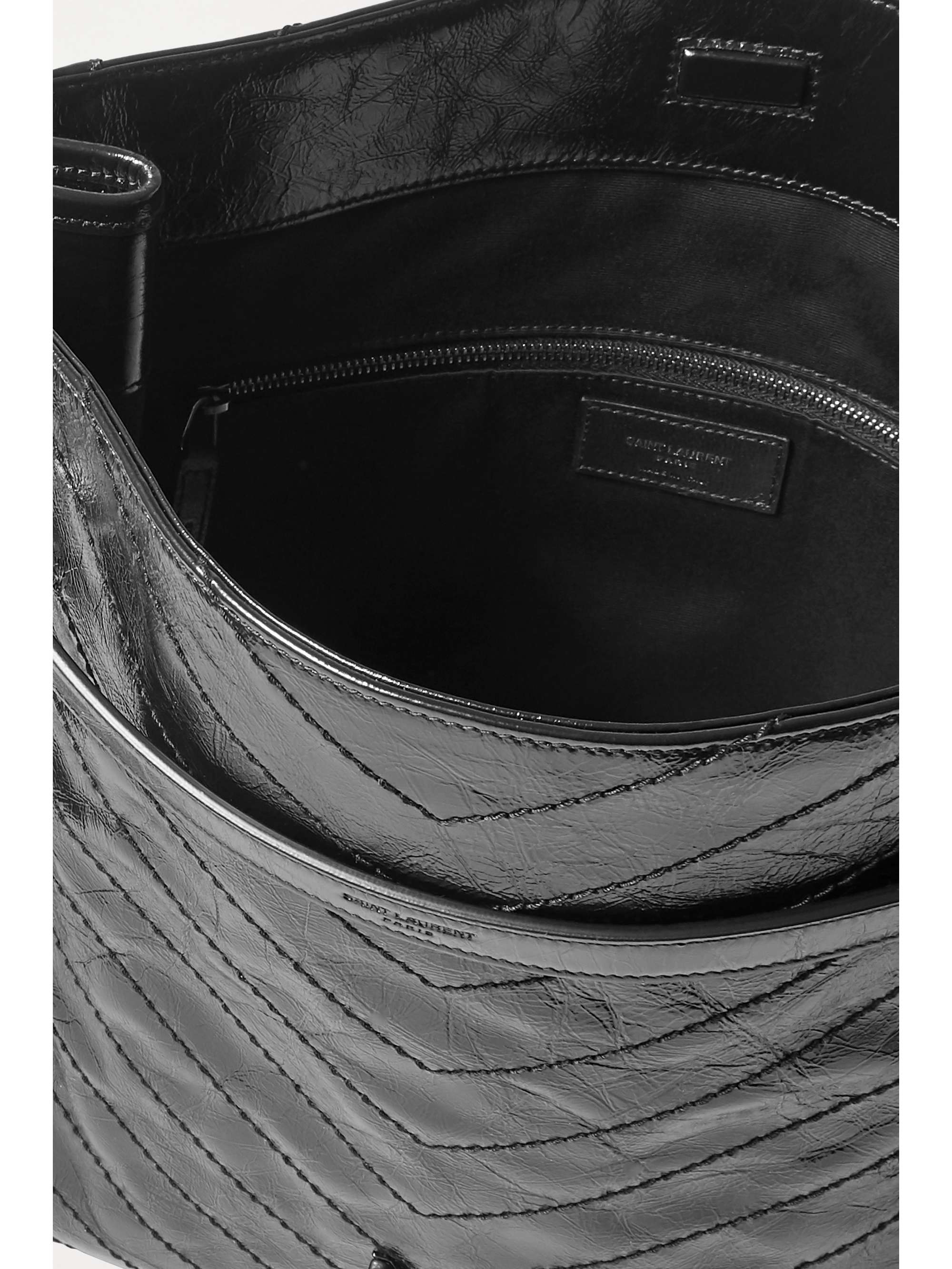 SAINT LAURENT Niki large quilted crinkled glossed-leather tote