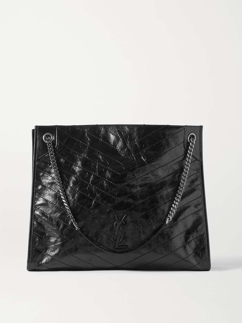 Saint Laurent Niki Large Quilted Crinkled Glossed-leather Tote