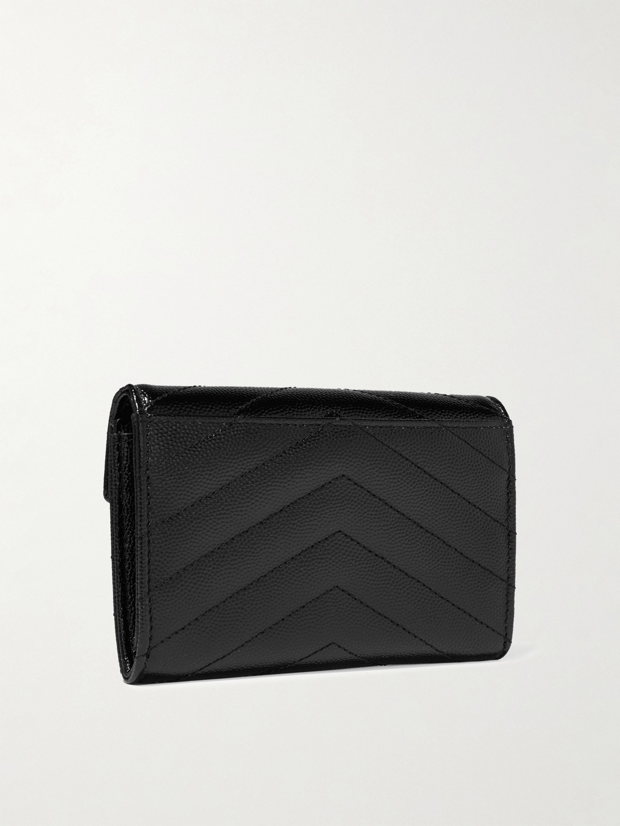 Shop Saint Laurent Monogramme Envelope Quilted Textured-leather Wallet In Black