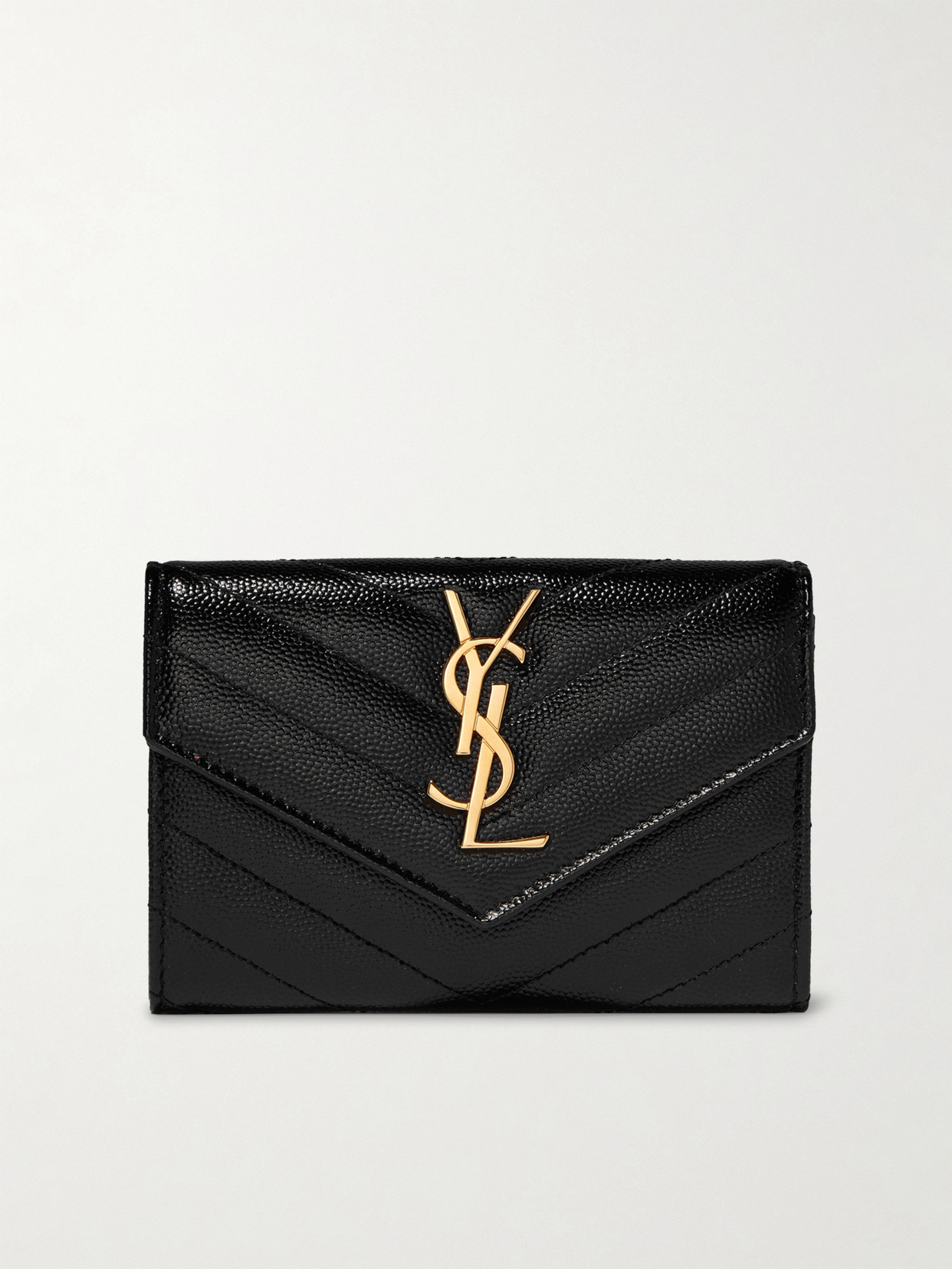 Saint Laurent Monogramme Envelope Quilted Textured-leather Wallet In Black