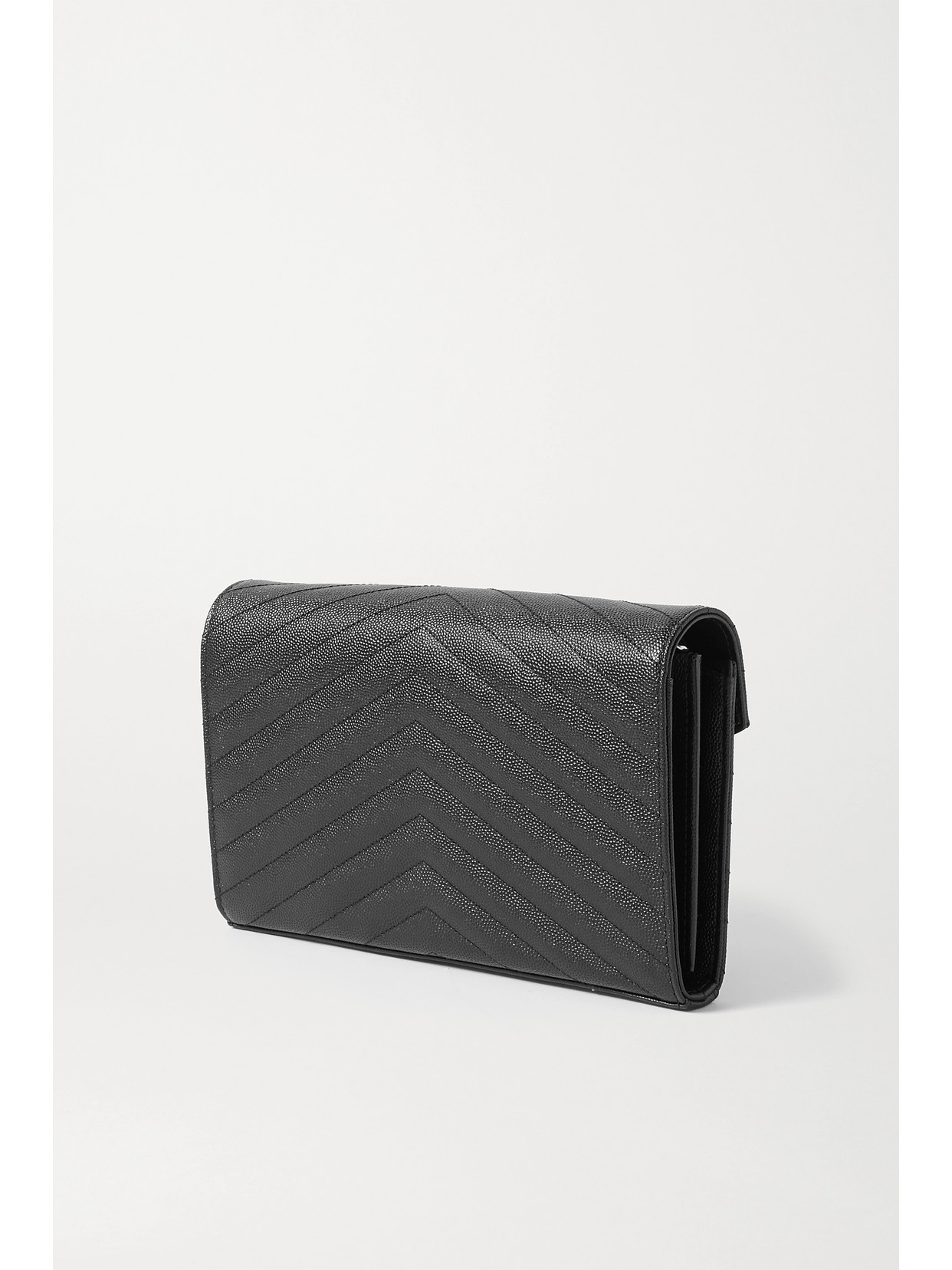 Shop Saint Laurent Cassandre Chain Matelassé Textured-leather Wallet In Black